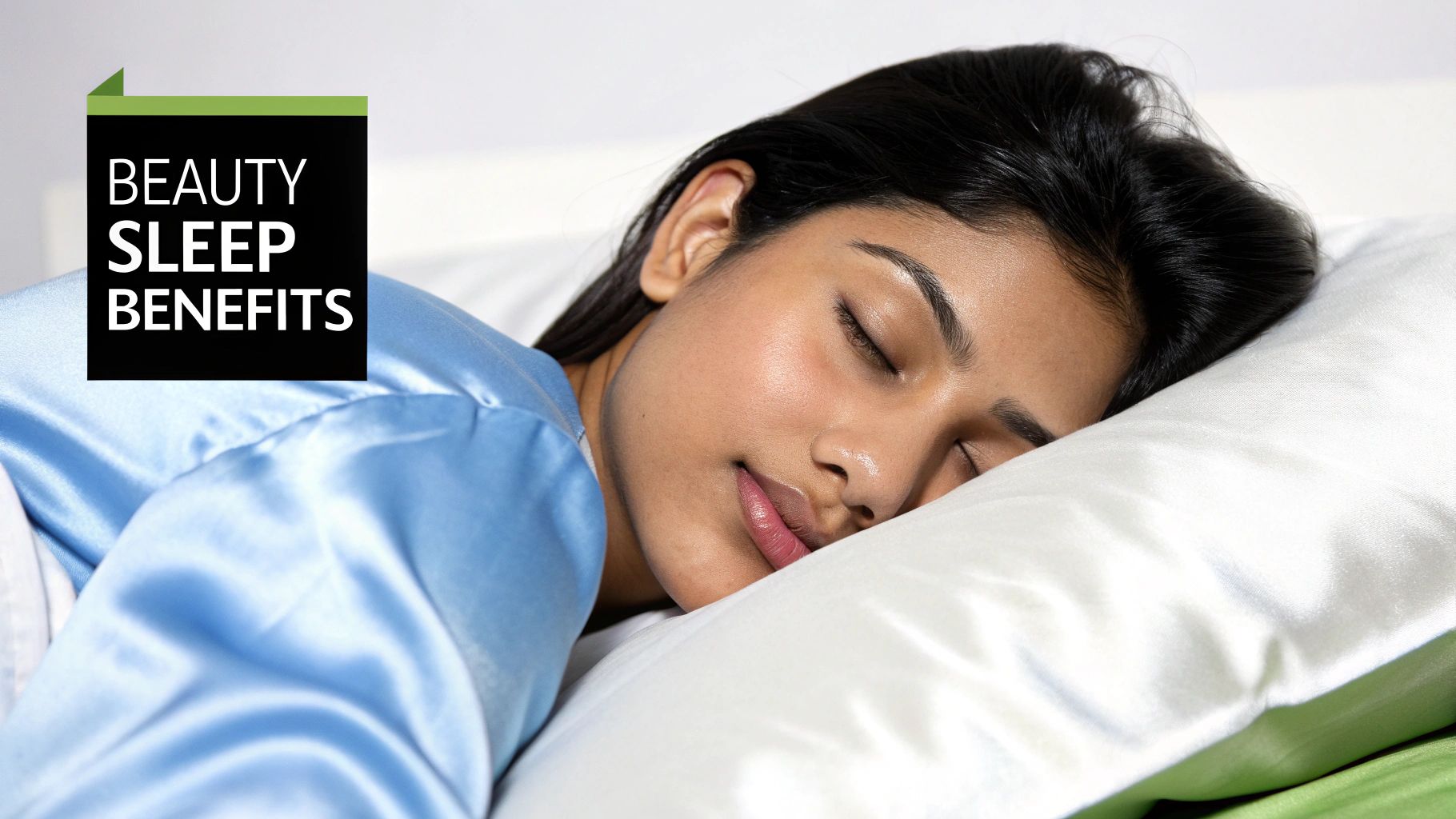 Woman sleeping peacefully on a silk pillowcase