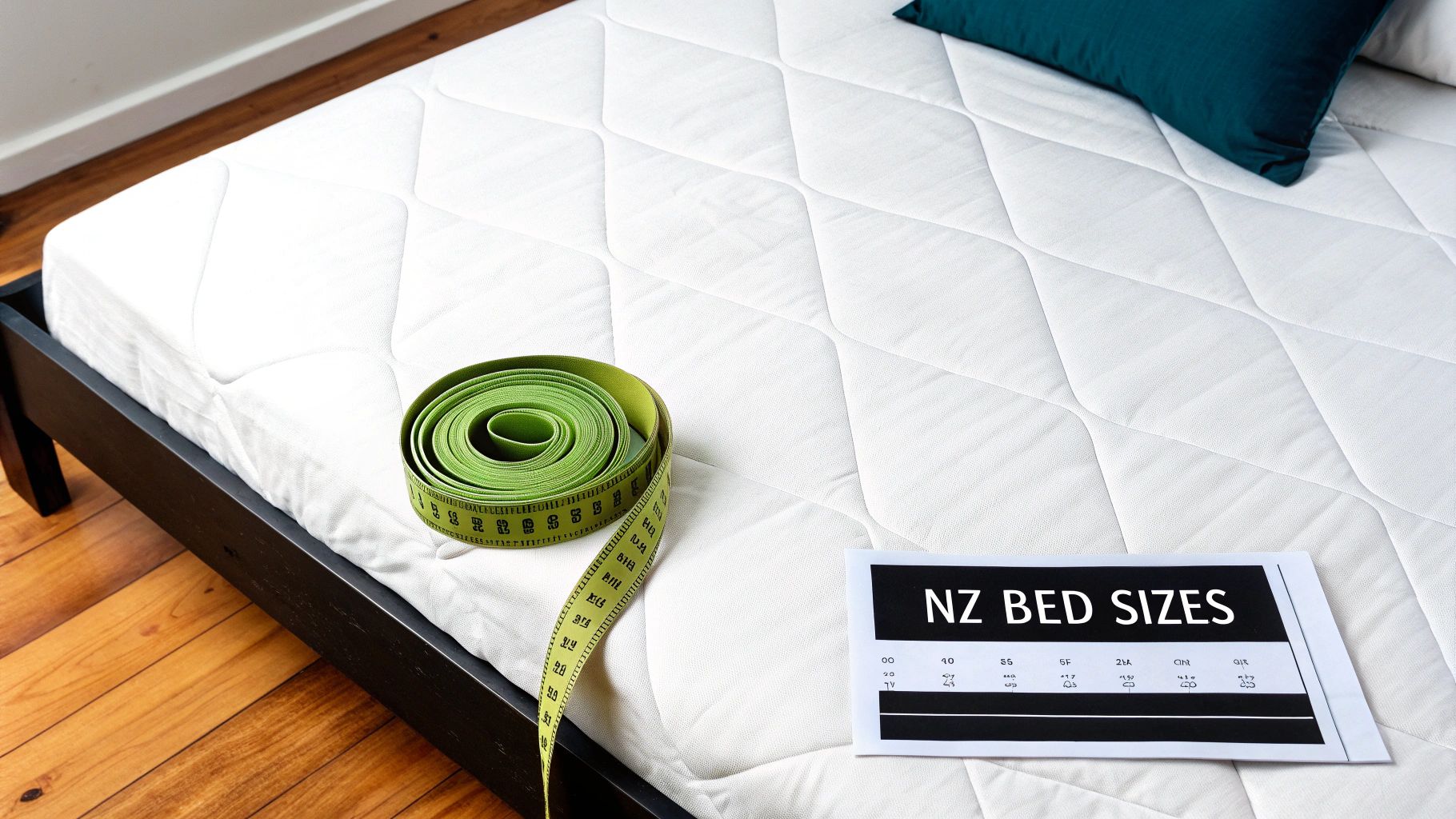 Person measuring the depth of a mattress with a tape measure