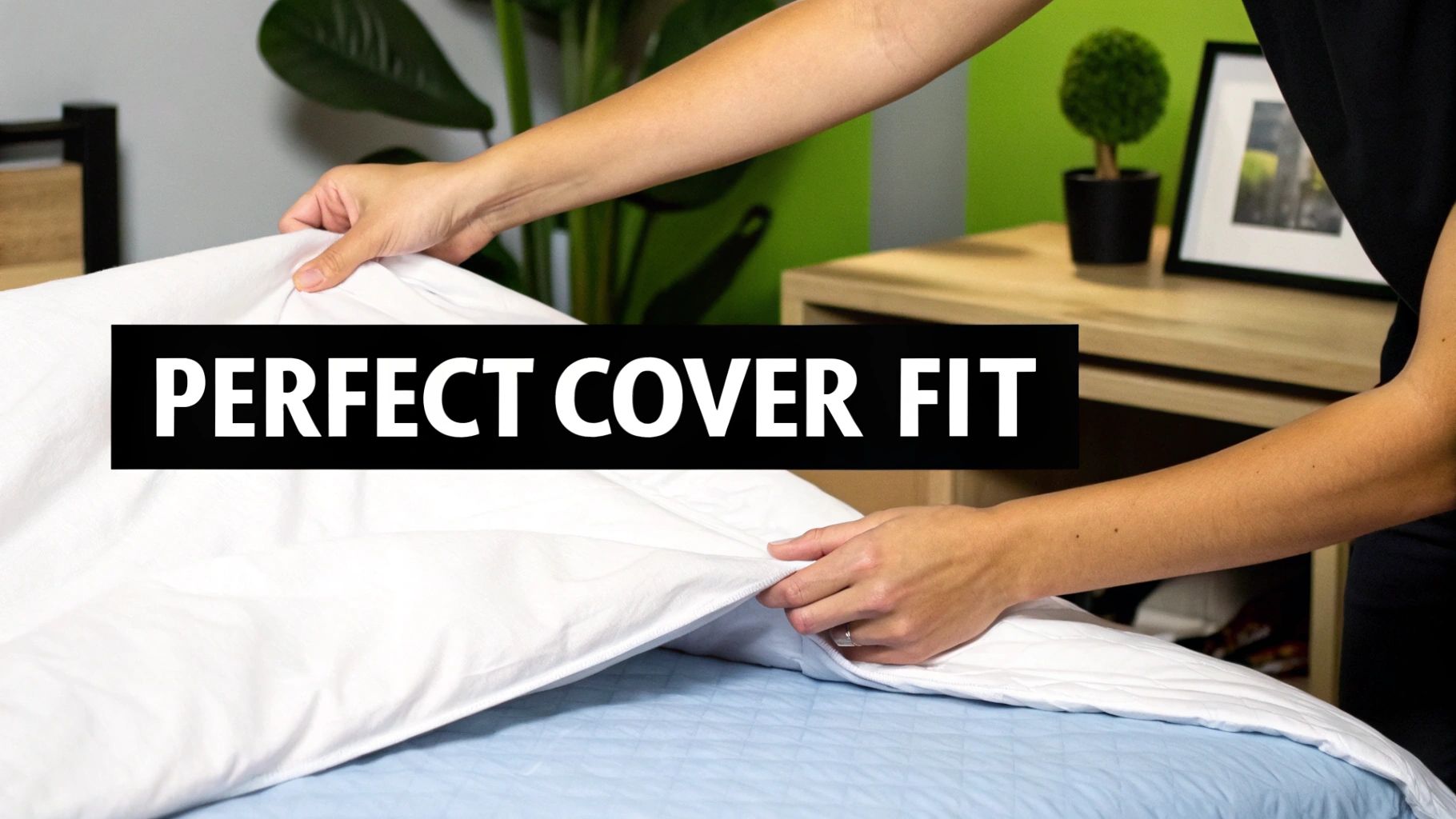 A beautifully made bed with a perfectly fitting duvet cover.