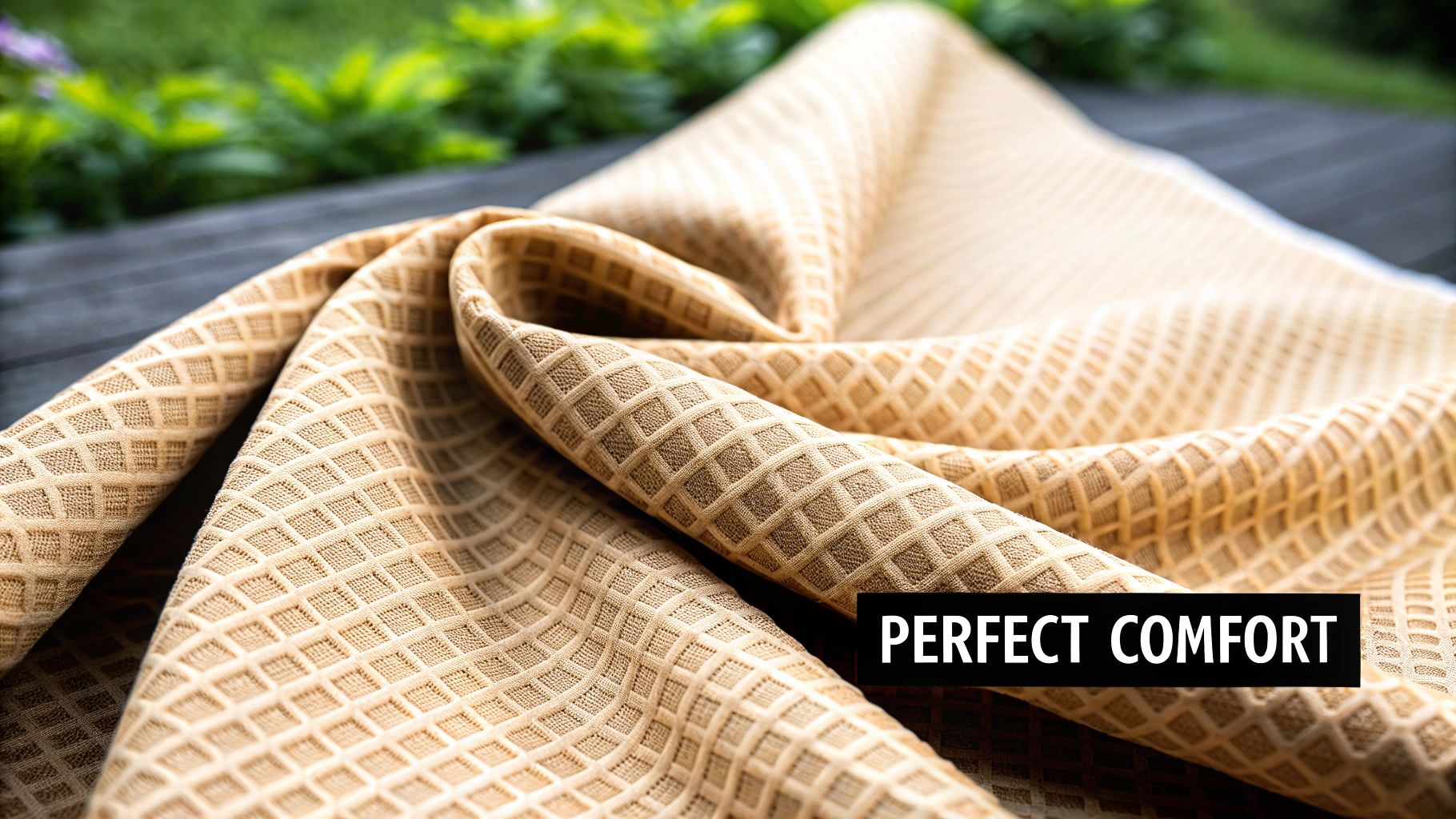 A close-up view of the honeycomb texture of a white waffle duvet cover