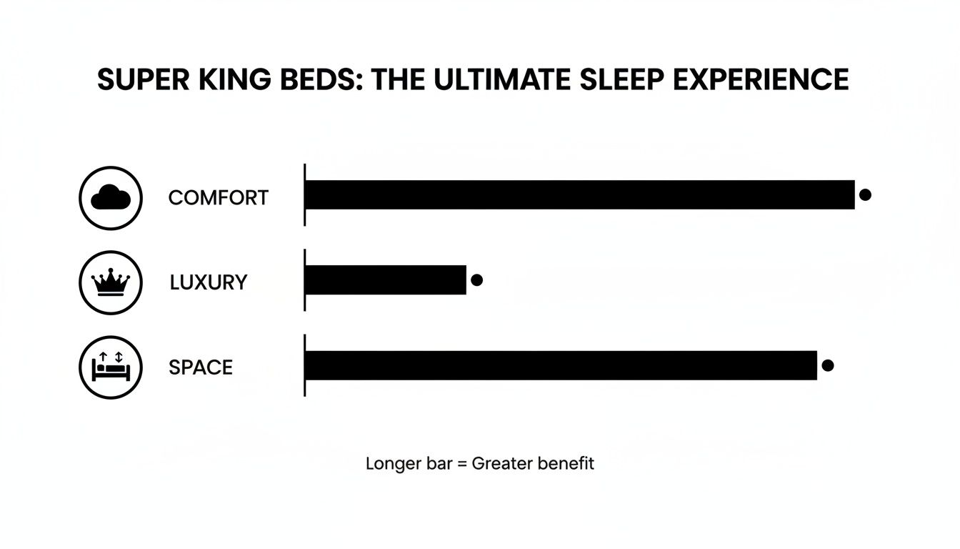 Bar chart illustrating high comfort and space benefits, and moderate luxury benefit, for Super King beds.