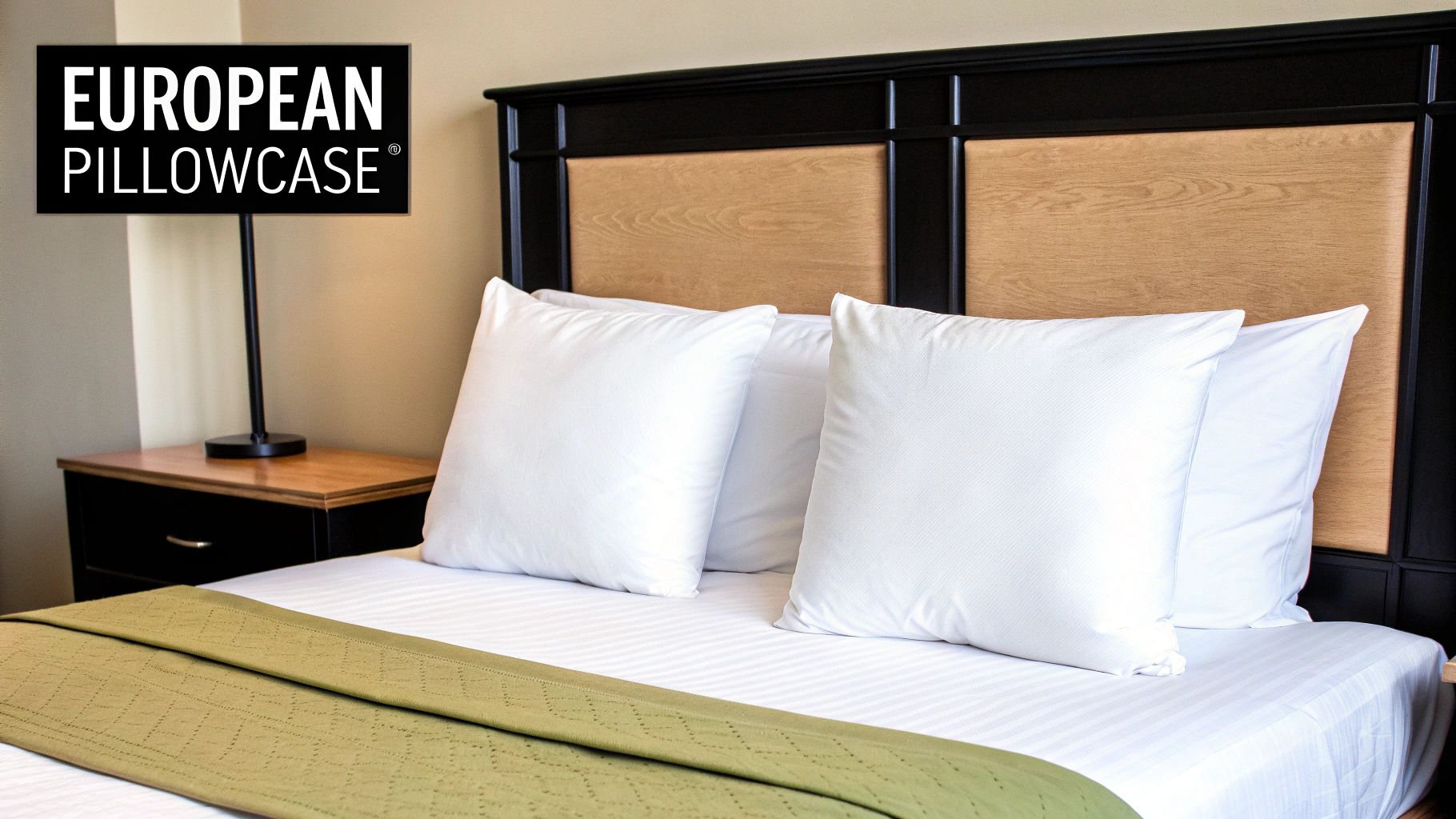 A beautifully styled bed featuring large, square European pillows against the headboard