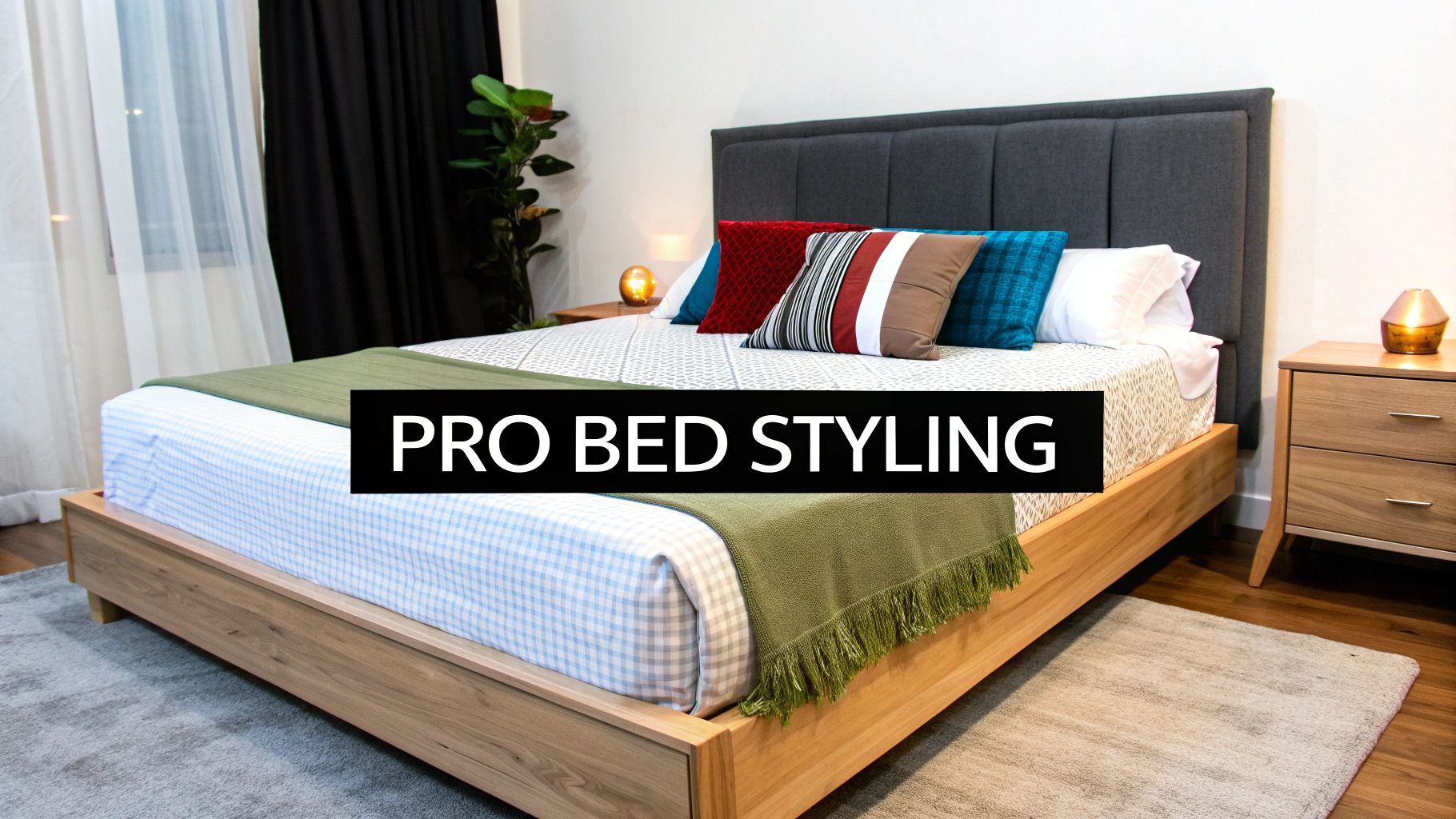 Stylishly layered bed with a super king bedspread