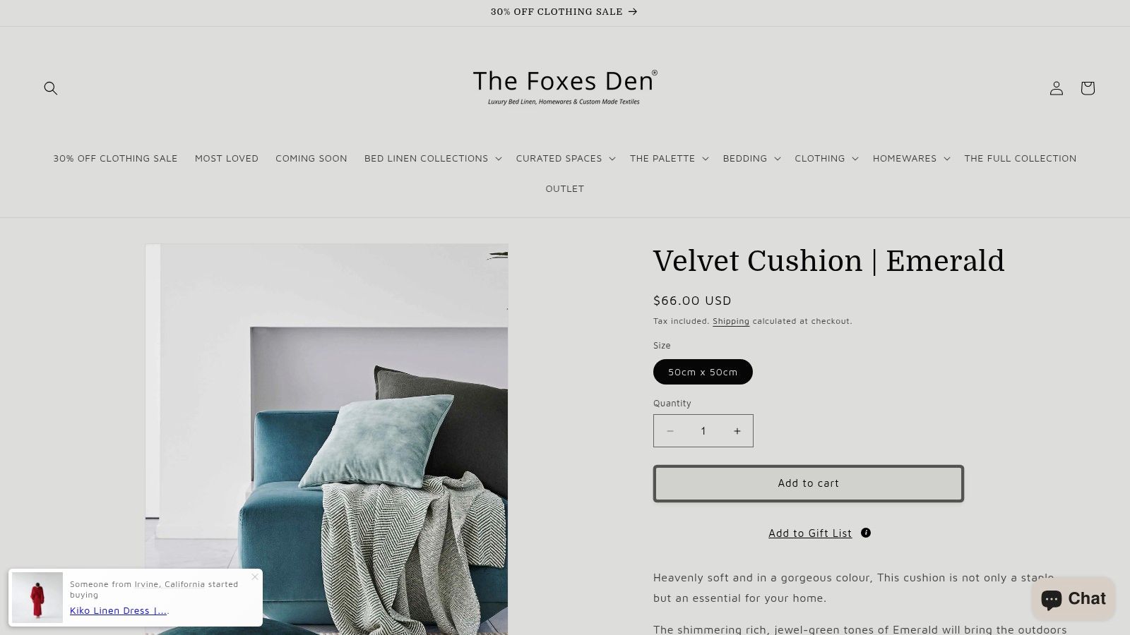 Velvet Cushion in Emerald