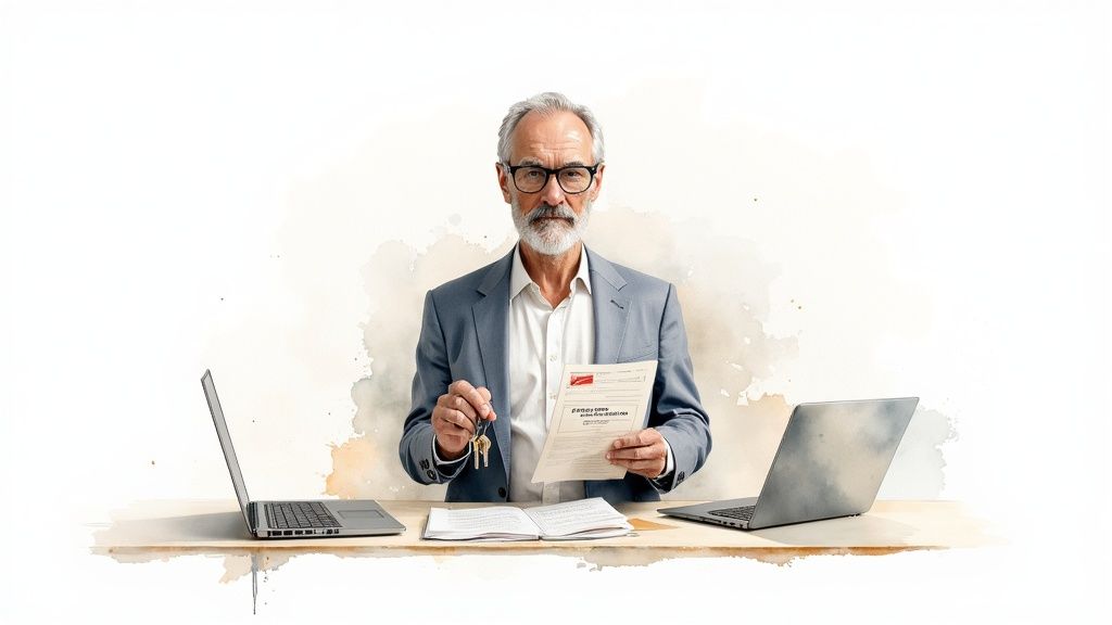 Propriétaire vérifiant un rapport de crédit