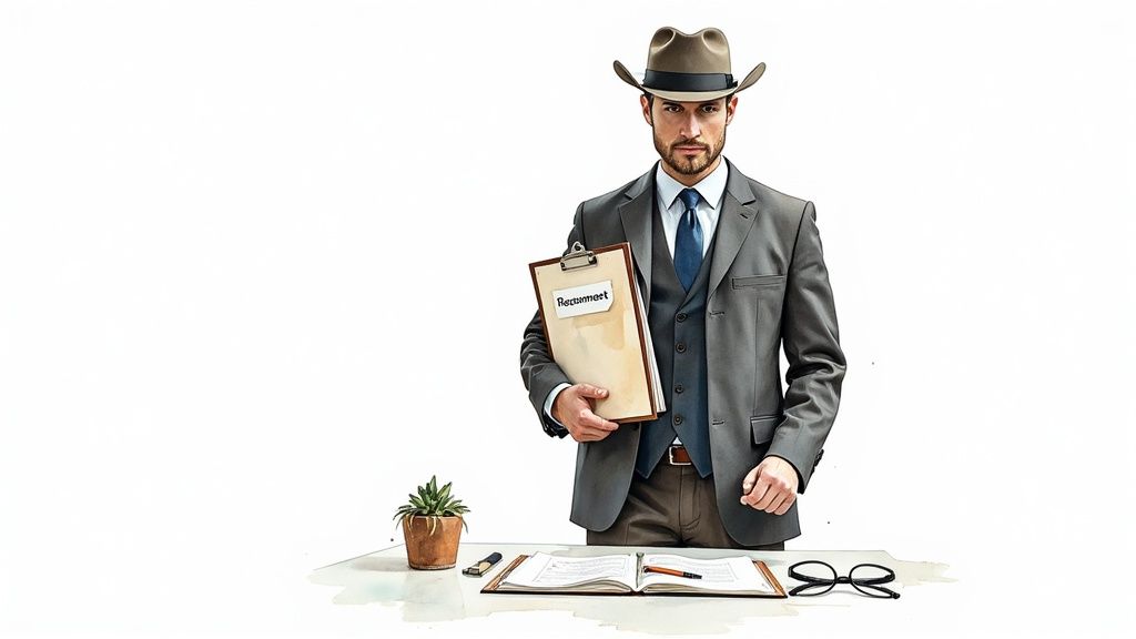 Deux professionnels en discussion dans un bureau, symbolisant la collaboration avec une agence spécialisée.