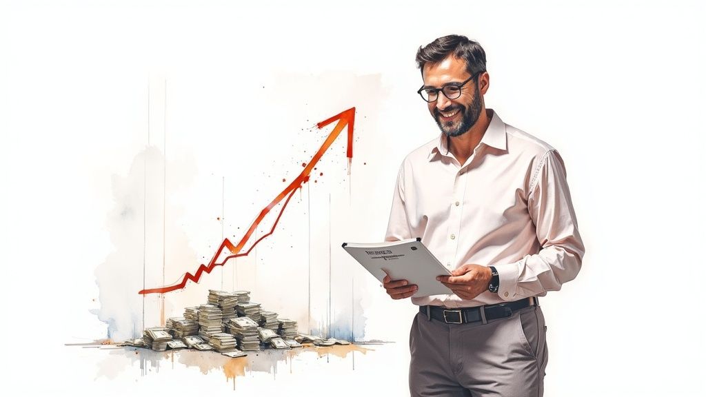 Un graphique montrant une flèche ascendante, symbolisant la croissance financière et l'efficacité opérationnelle.