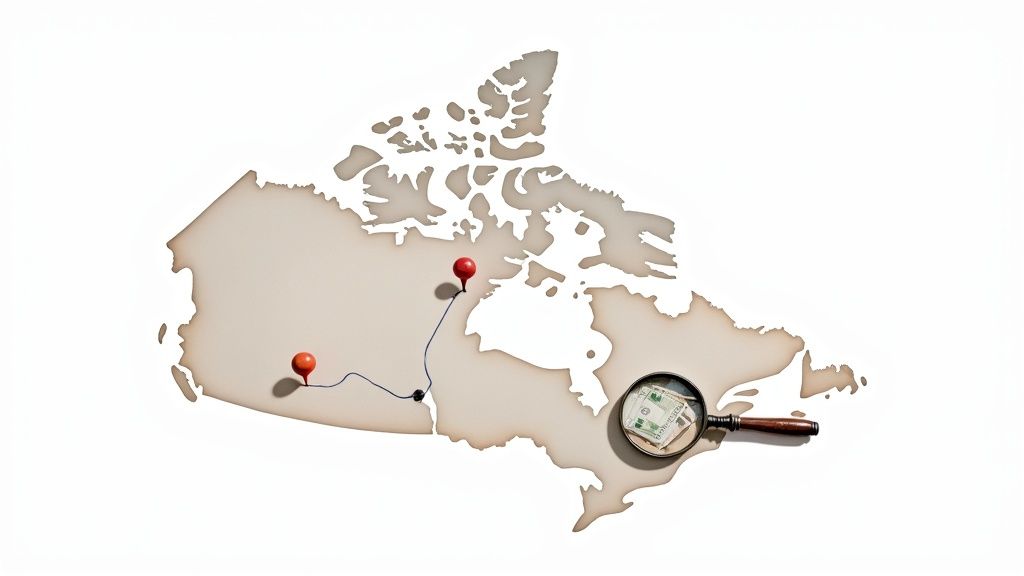 Un enquêteur examinant des documents et des cartes sur un bureau bien éclairé.