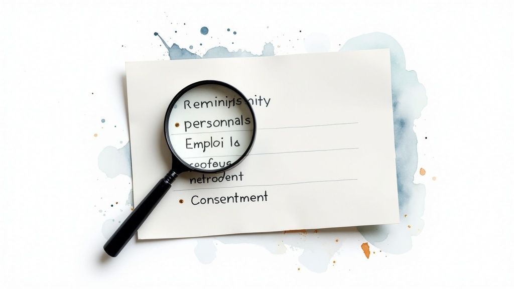 Loupe grossissant sur formulaire avec texte emploi, consentement et informations personnelles pour demande de location