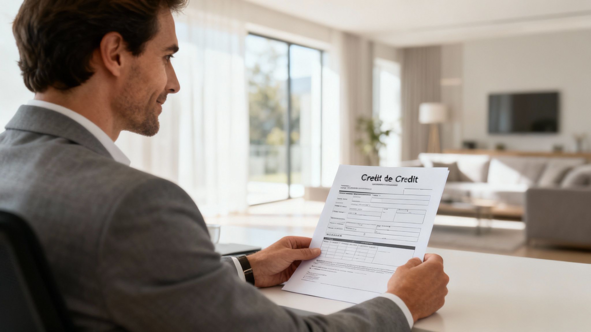 Propriétaire examinant un formulaire d'enquête de crédit avec un candidat locataire