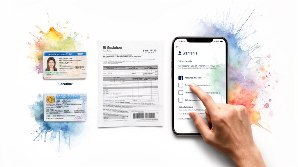 Vérification de documents: cartes d'identité, fiche de paie, et interaction avec une application mobile.