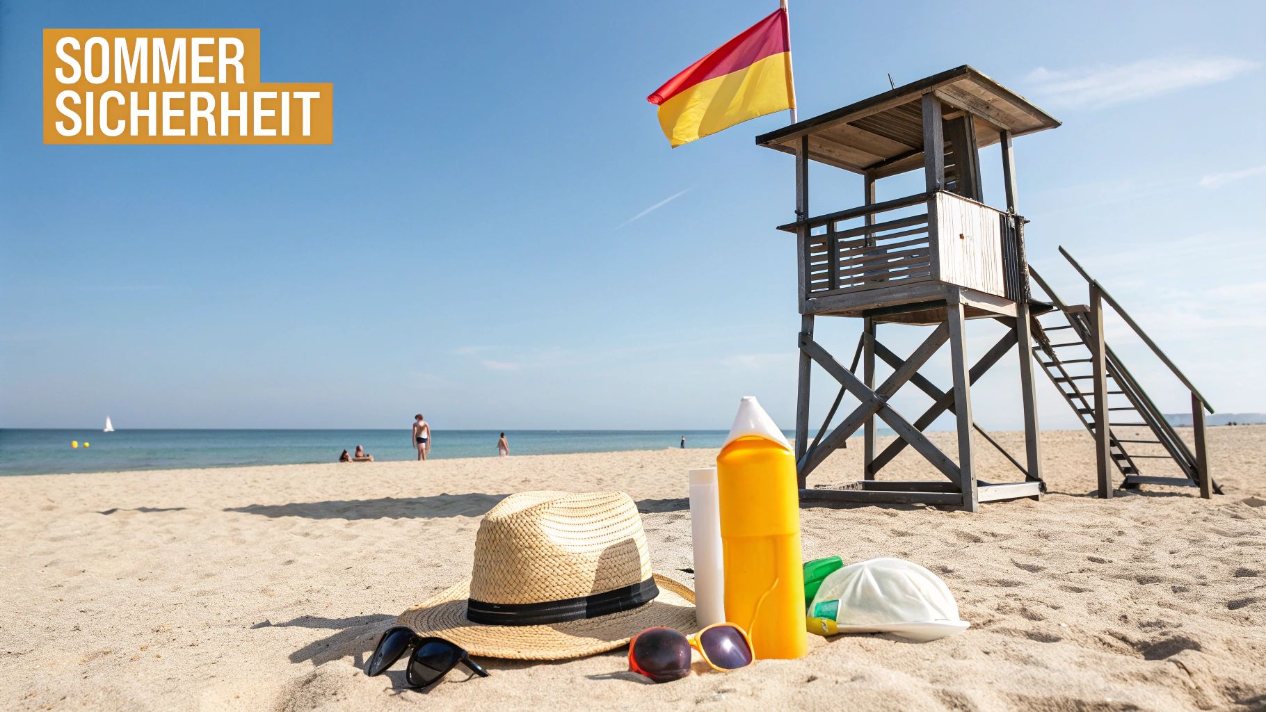 Ein Rettungsschwimmer-Schild an einem australischen Strand warnt vor Gefahren