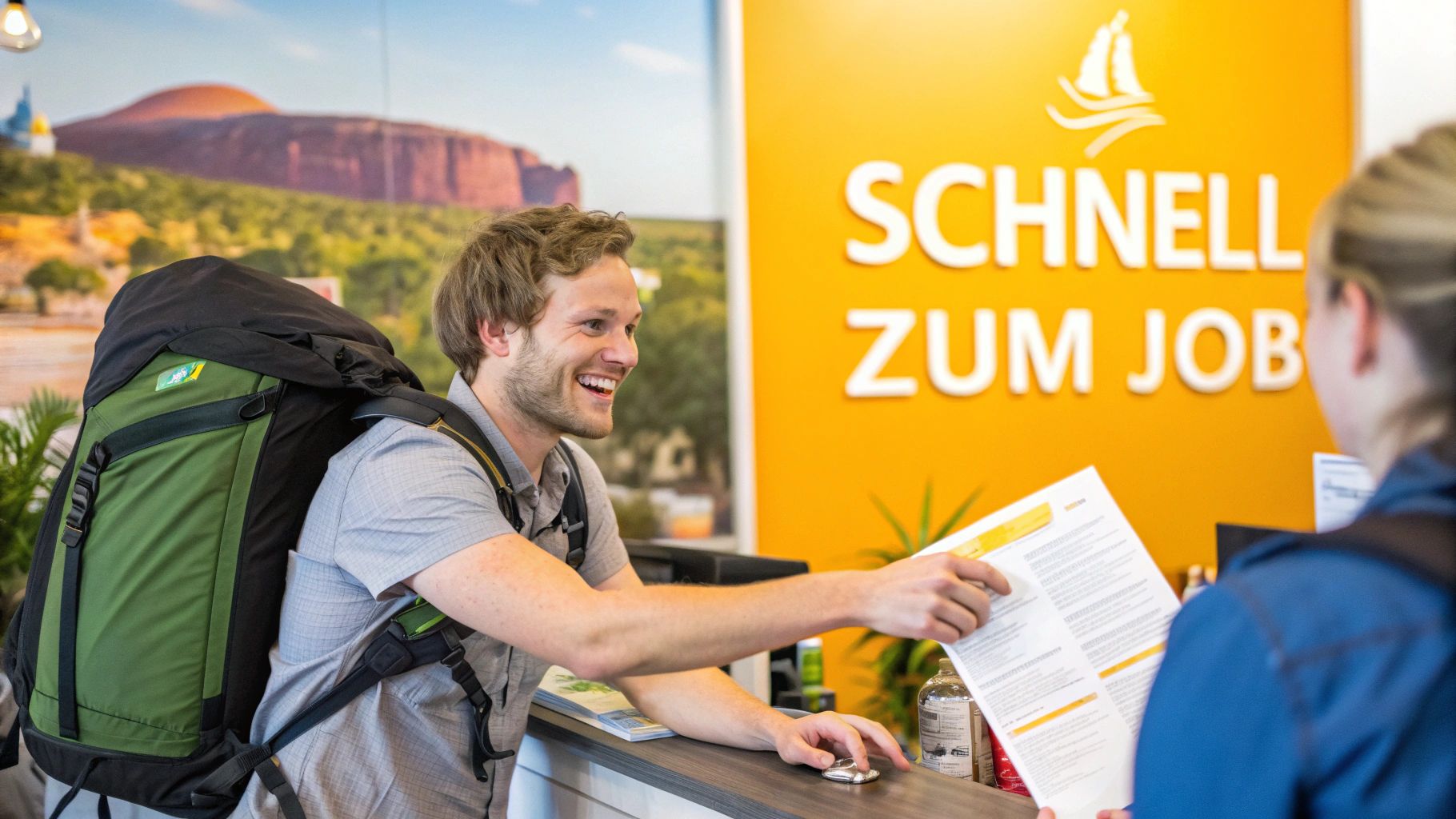 Eine Person blickt bei Sonnenuntergang über die australische Landschaft