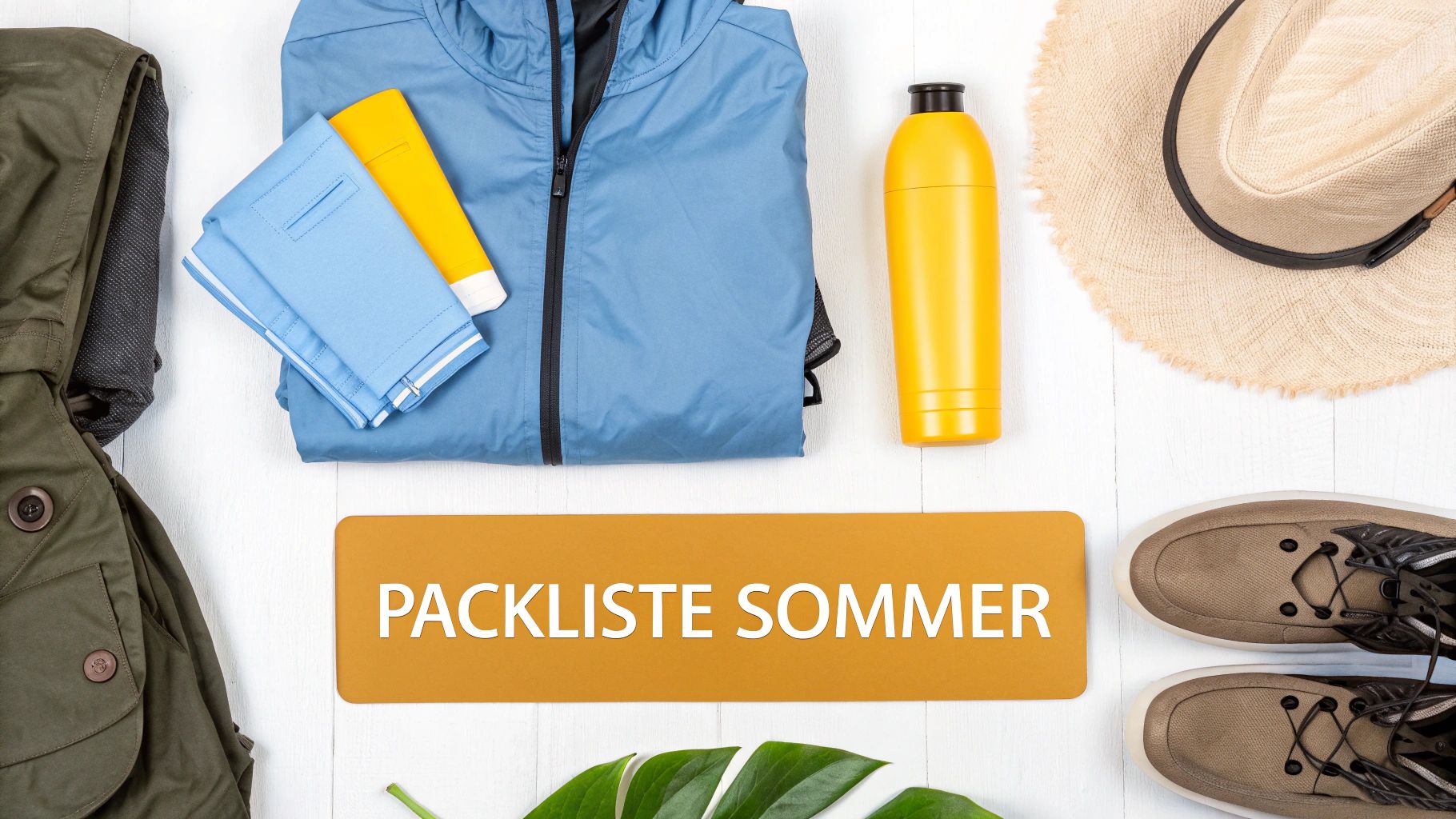 Eine Person packt einen Rucksack mit Sommerkleidung und Reiseutensilien