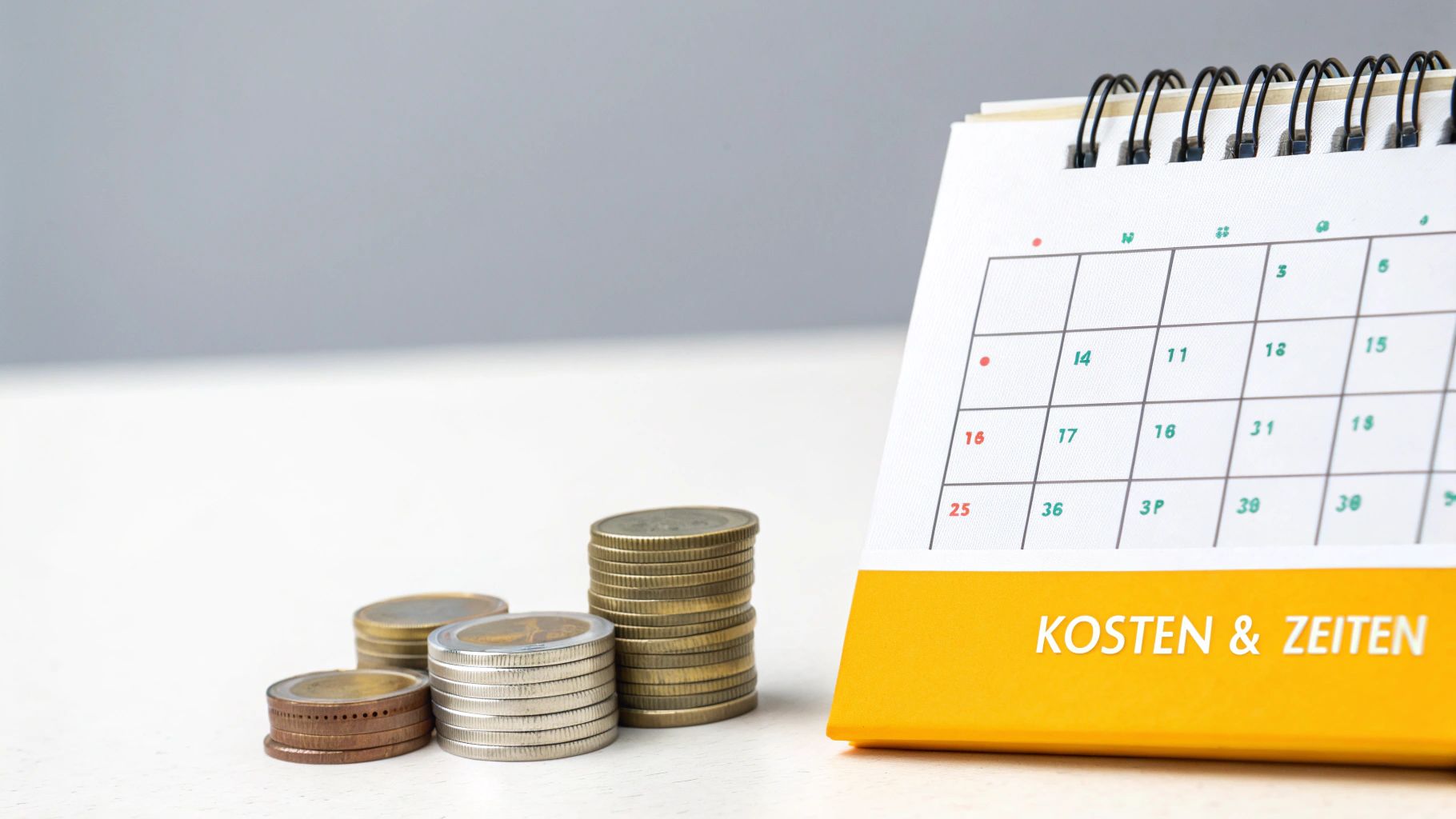 Eine Person hält einen Kalender und einen Stift in der Hand und plant Termine vor einer Weltkarte.