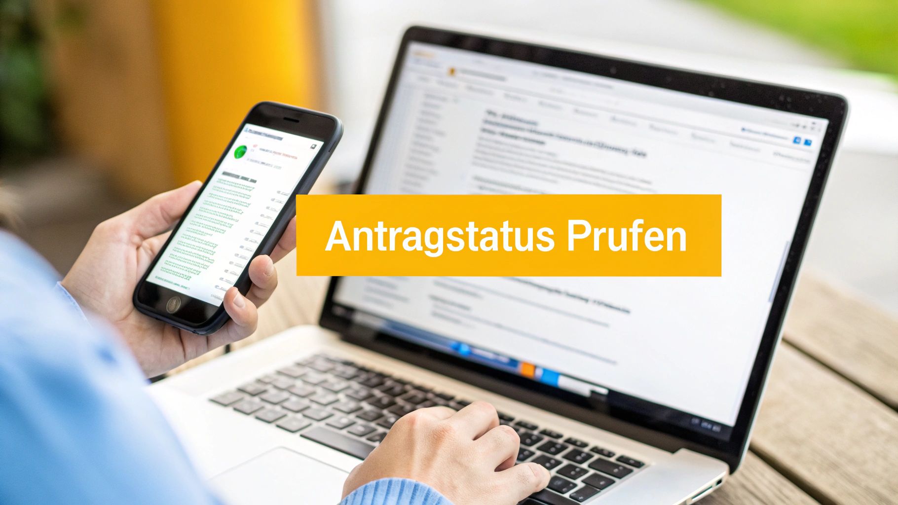 Eine Person blickt nachdenklich auf einen Laptop-Bildschirm, auf dem eine Bestätigungsseite für einen Visumantrag zu sehen ist.