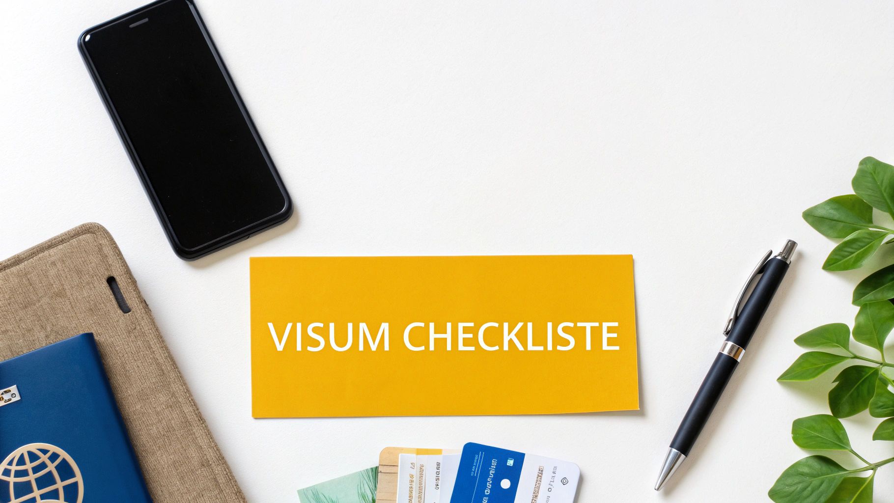 Eine Person sitzt an einem Schreibtisch und füllt online Formulare für ein Visum aus, mit einem Laptop, Reisepass und Dokumenten.