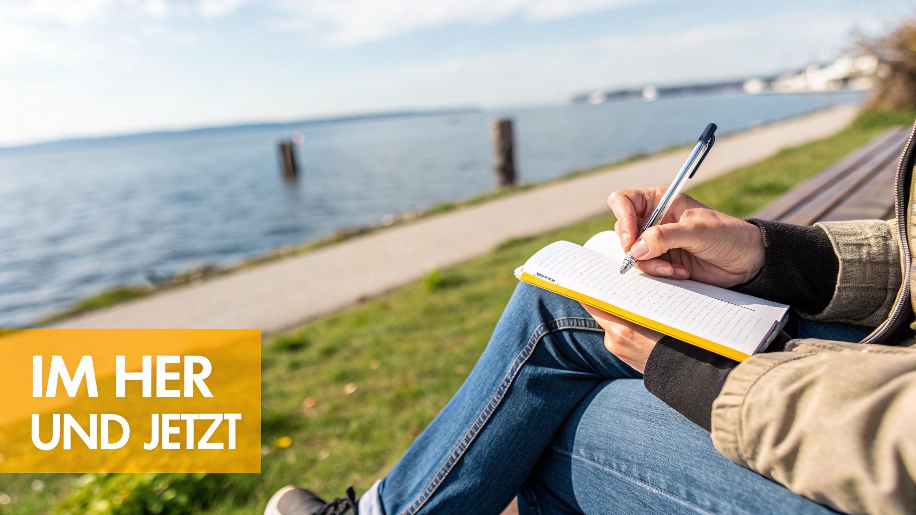 Eine Person sitzt meditierend an einem ruhigen Strand bei Sonnenaufgang, was mentale Klarheit und Achtsamkeit symbolisiert.