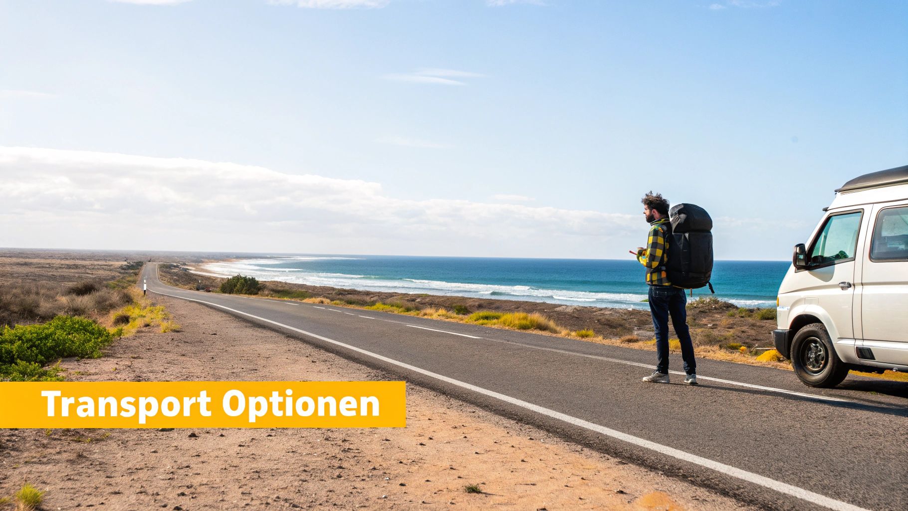 Backpacker-Van am Strand in Australien bei Sonnenuntergang