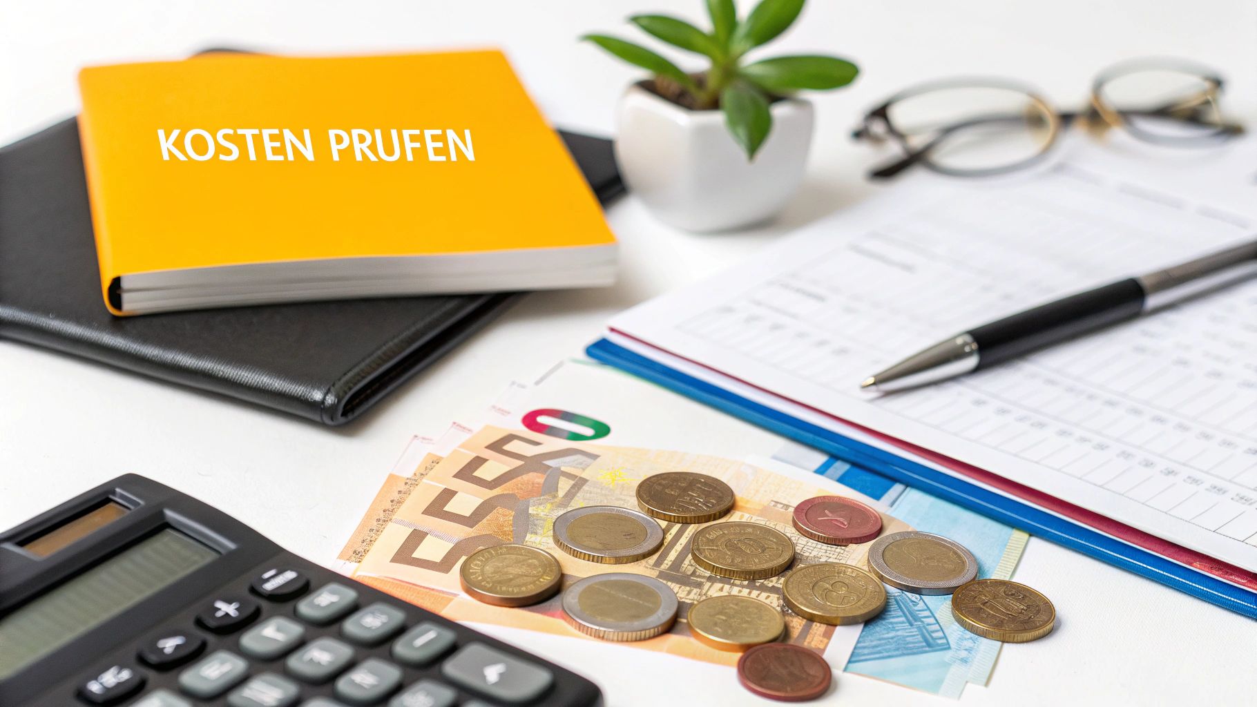 Eine Person studiert aufmerksam die Vertragsbedingungen einer Versicherung mit einer Lupe