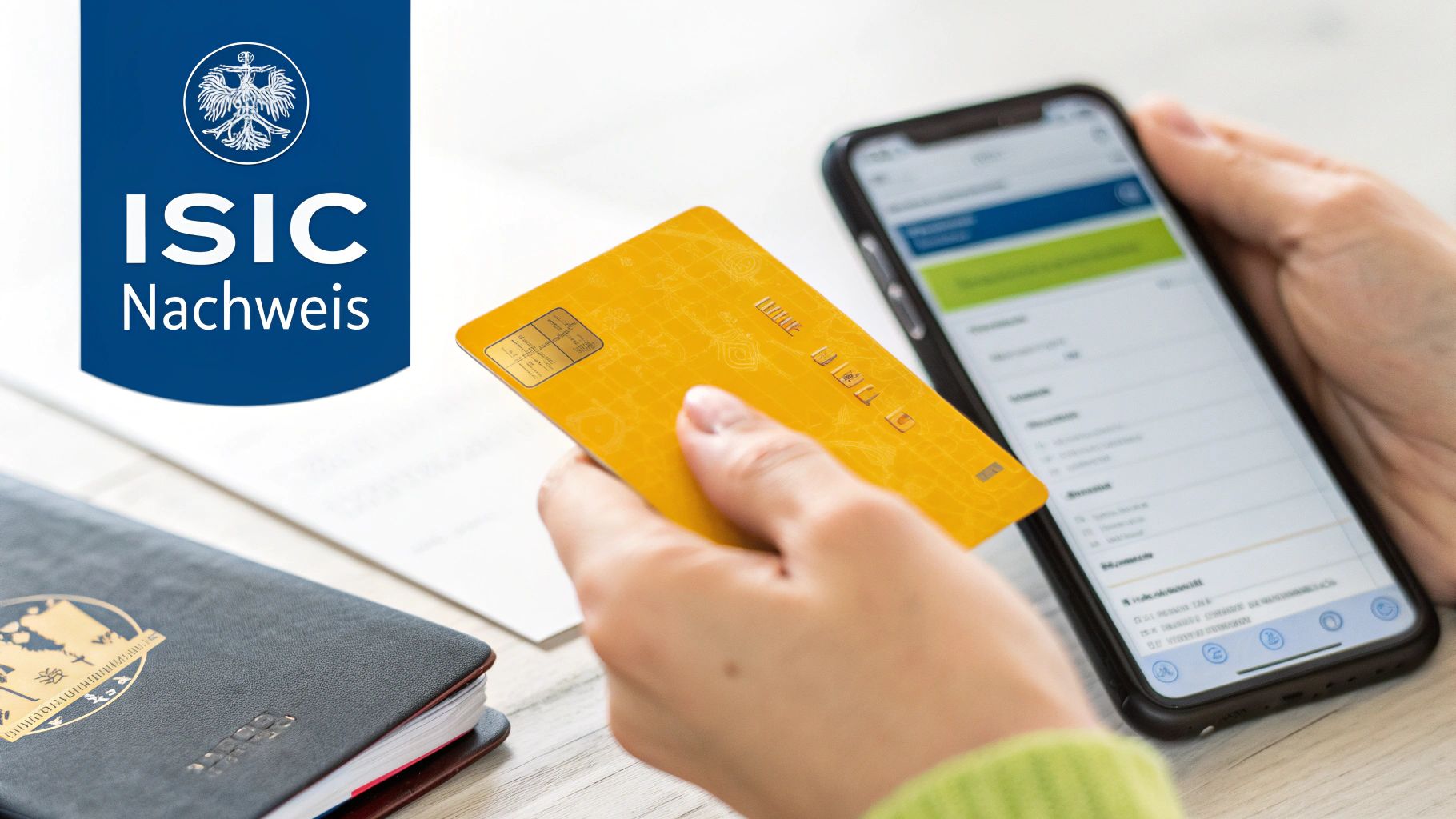 Eine Nahaufnahme der ISIC-Karte, die von einer Person gehalten wird