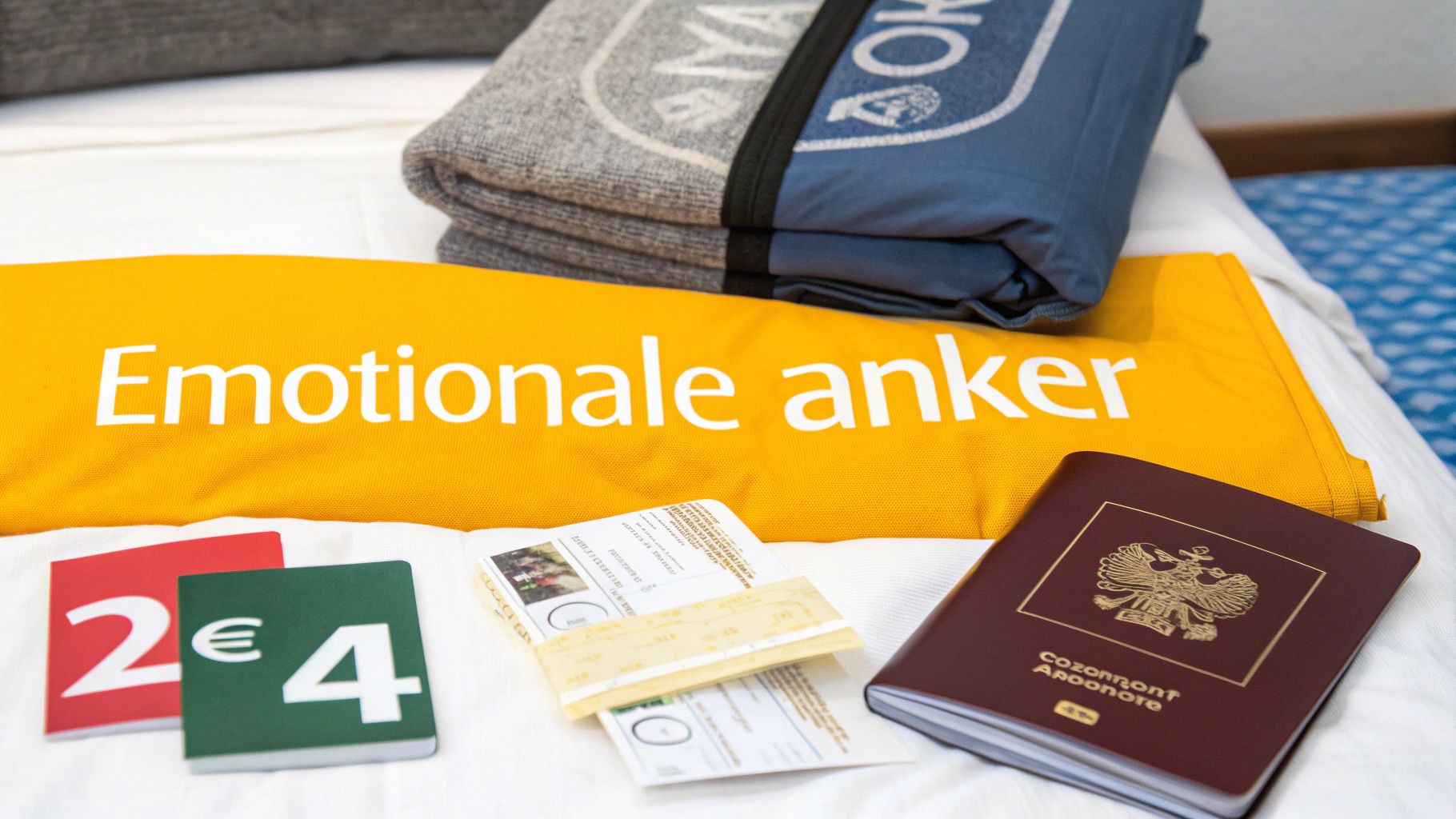 Ein sorgfältig gepackter Rucksack liegt offen auf dem Boden, daneben Reiseführer, eine Landkarte und persönliche Gegenstände, die die Vorbereitung auf eine Reise symbolisieren.