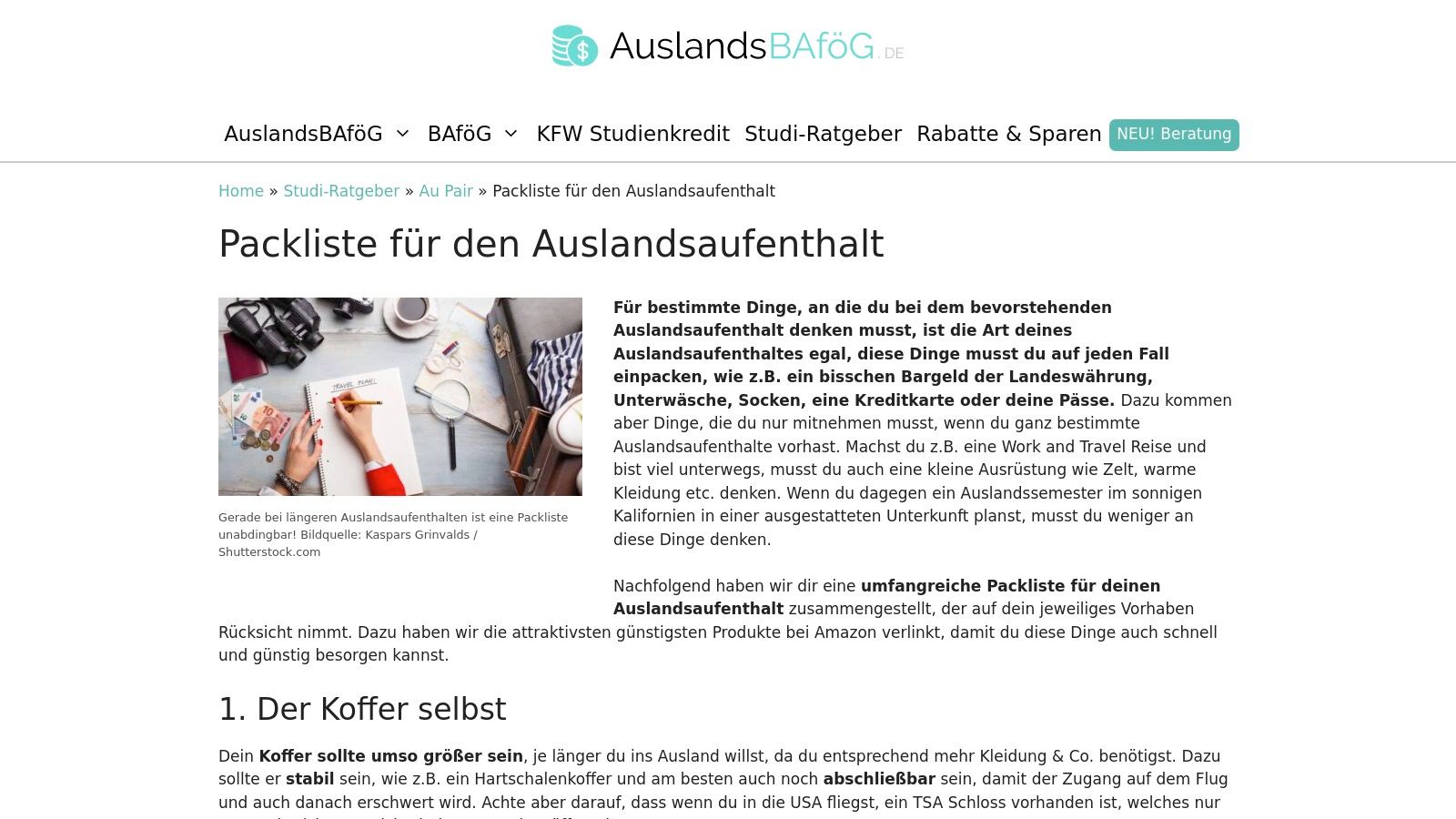 Packliste auf AuslandsBAföG.de