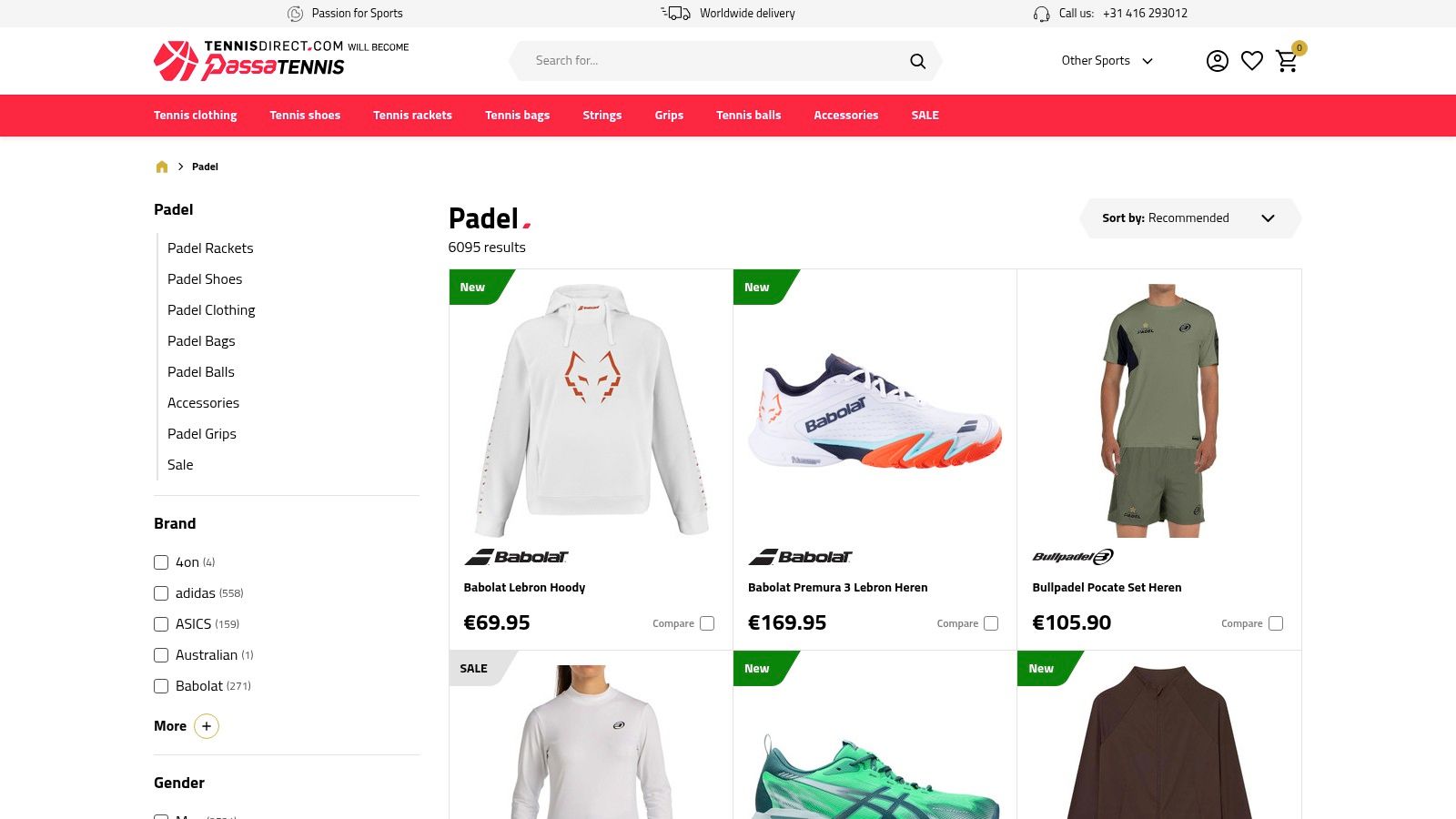 Assortiment van padelproducten bij TennisDirect