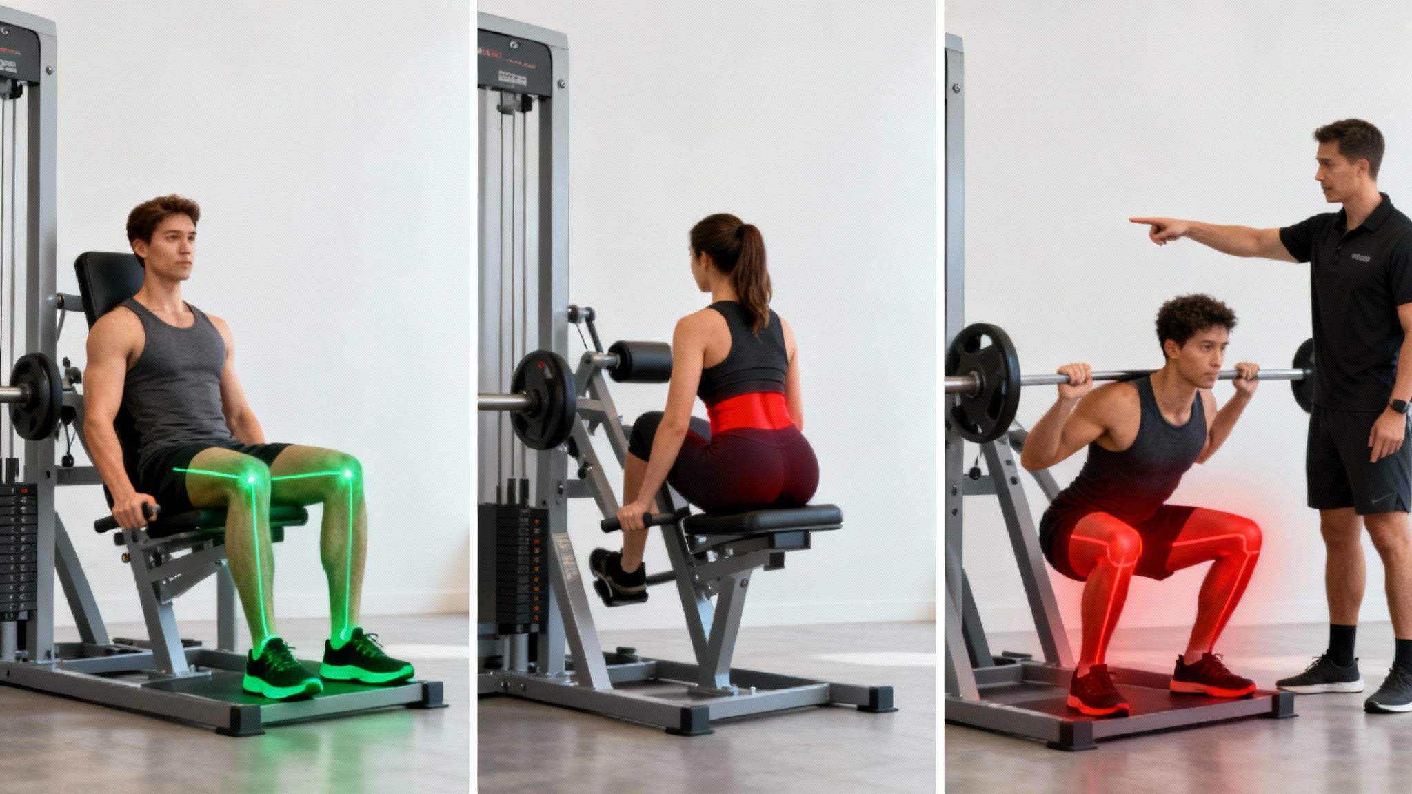 Person performing a hack squat in a gym