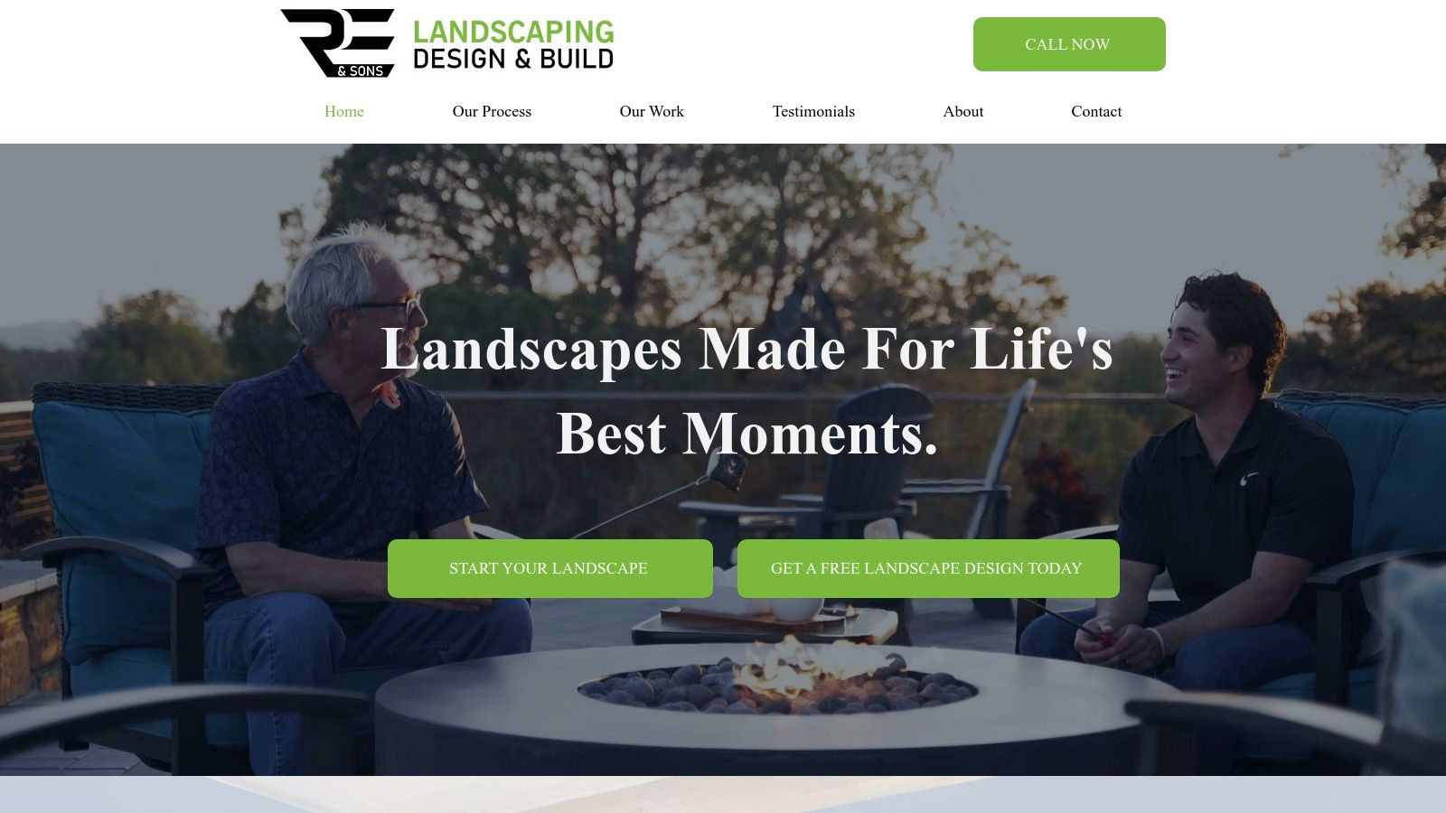 A beautiful backyard by R.E. and Sons Landscaping featuring artificial turf, a putting green, and outdoor living space.