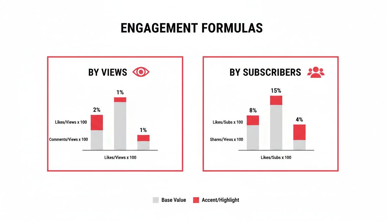 Infographic comparing YouTube engagement rates based on views and subscriber count metrics.
