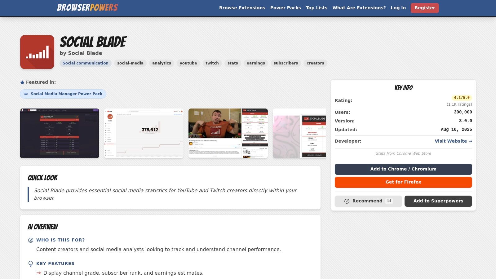 Social Blade (extension hub)