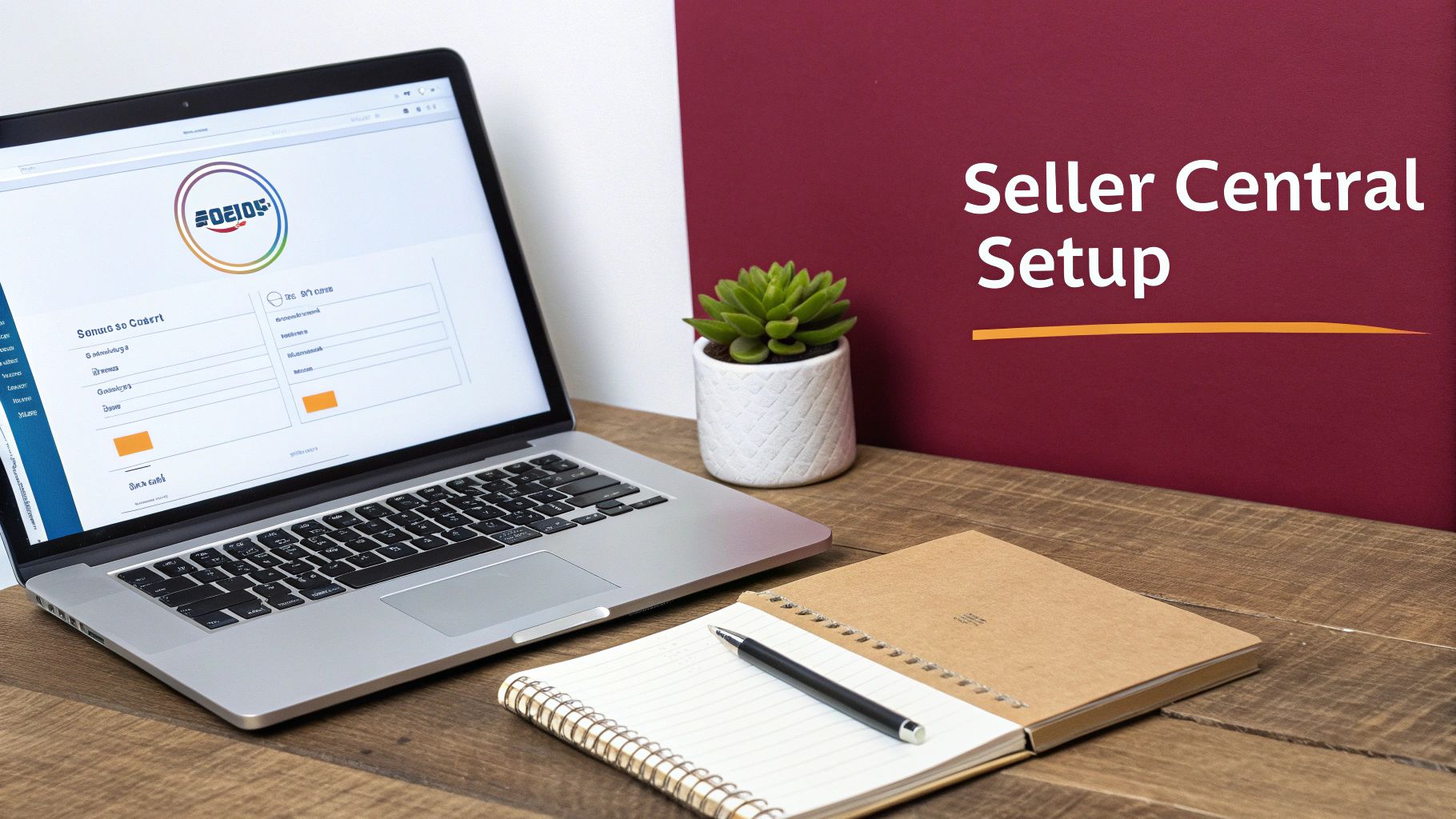 An Amazon seller working on their laptop, planning their storefront strategy.