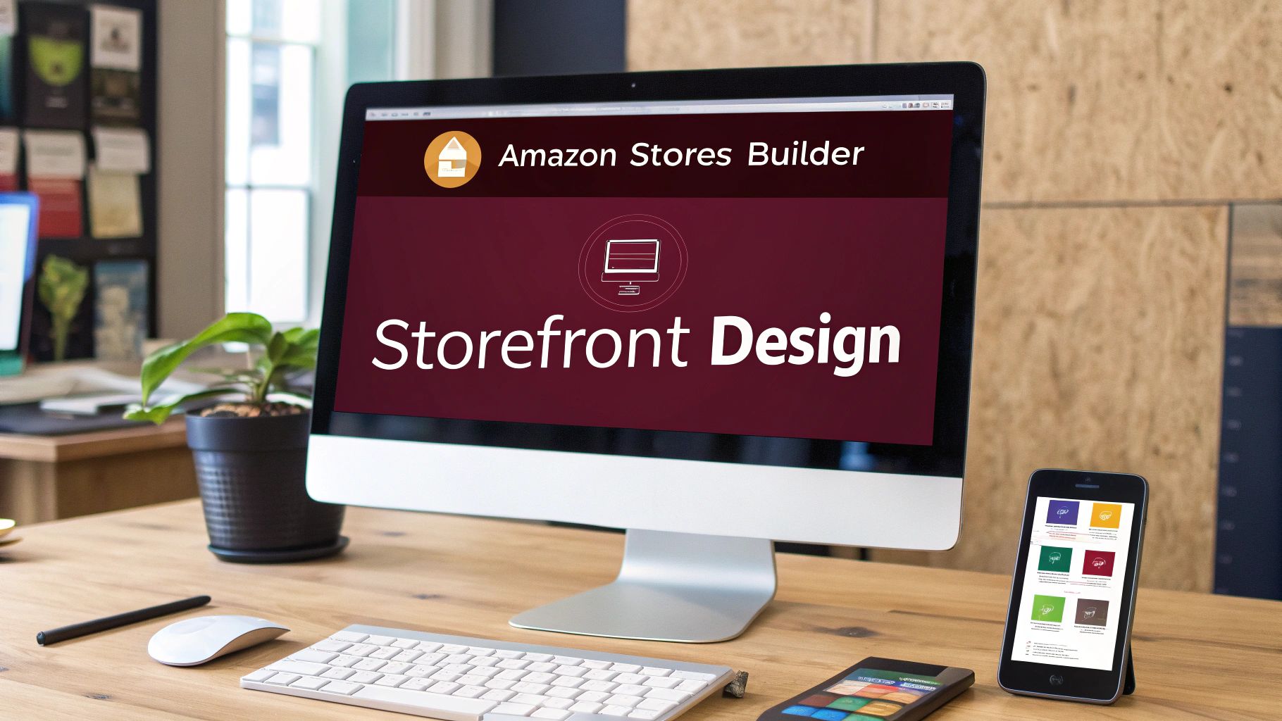 A visual representation of the Amazon Store builder interface, showing drag-and-drop tiles.
