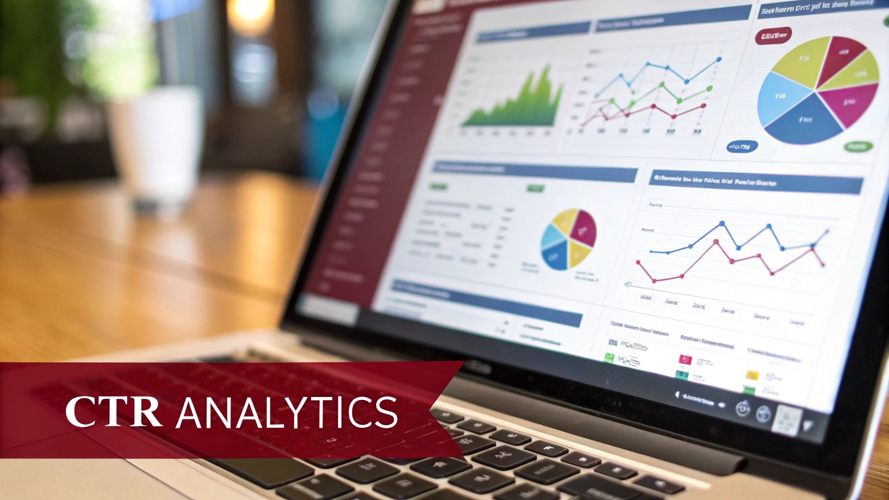 A dashboard showing various performance metrics, including CTR, impressions, and clicks, with graphs trending upward.