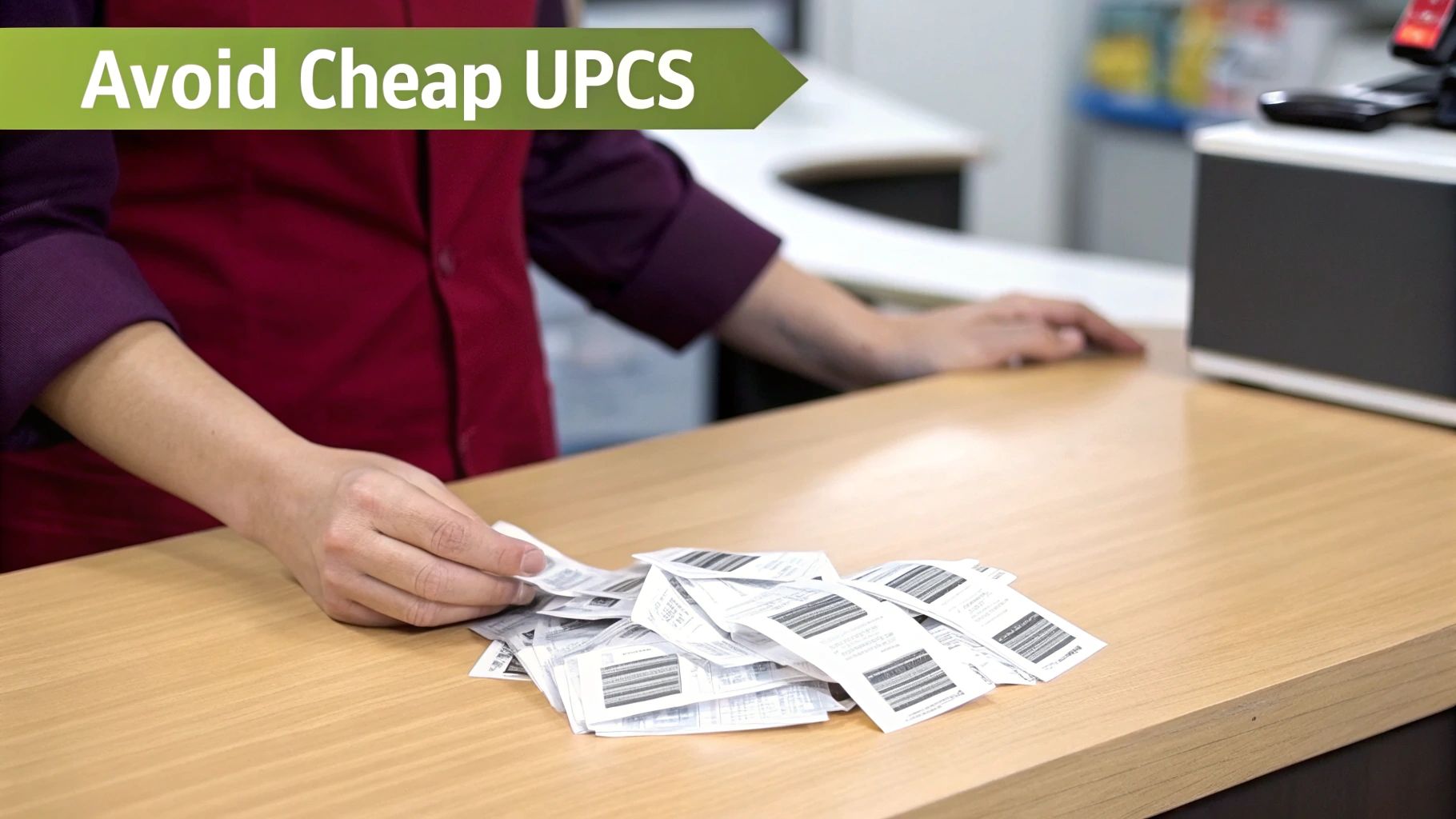 A warning sign with a barcode icon, symbolizing the risks associated with non-compliant UPC codes.