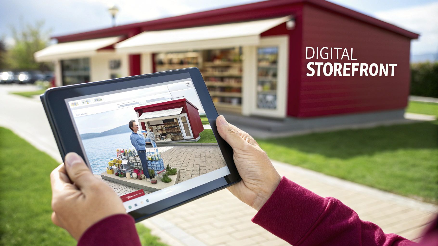 A person using a laptop to manage an online store's product display