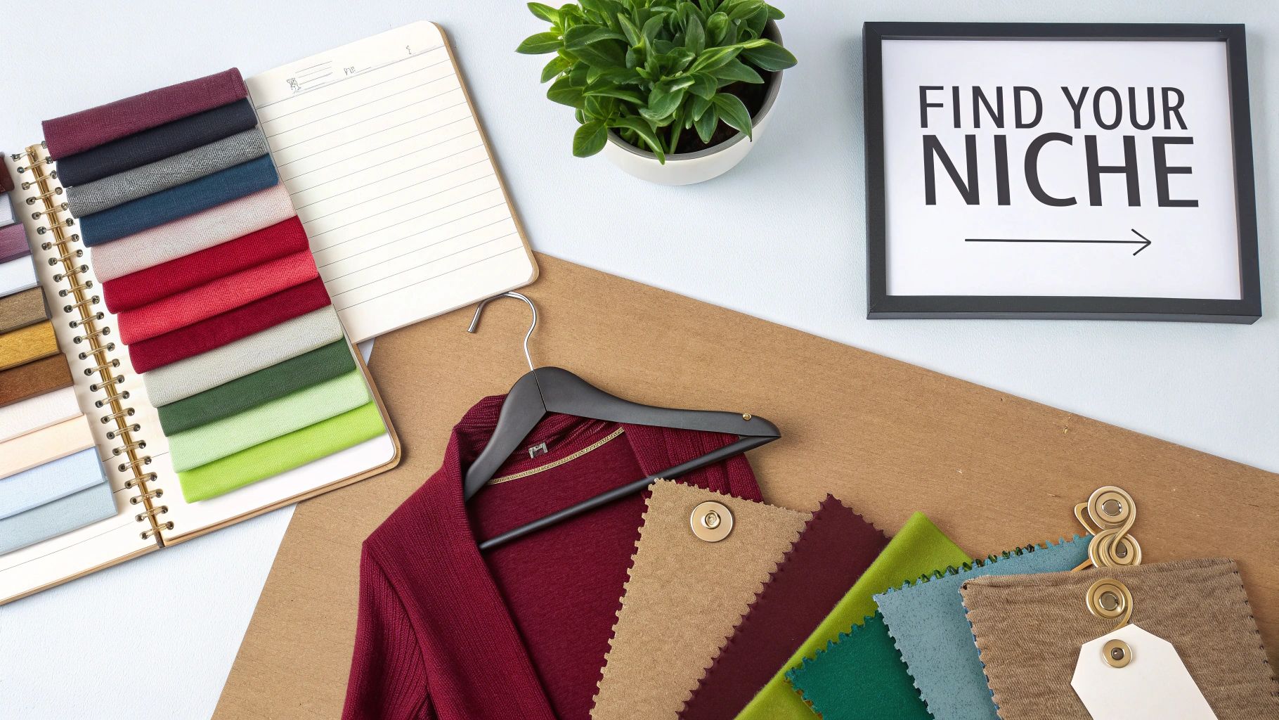 A woman surrounded by racks of colorful clothing, organizing her inventory.