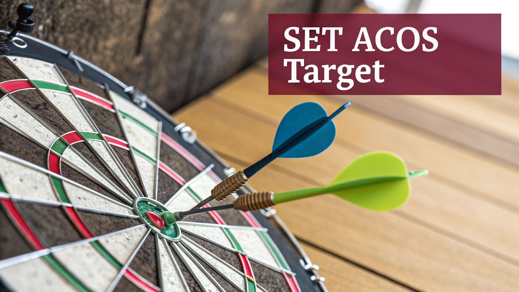 A dartboard with a dart hitting the bullseye, symbolizing the importance of setting a precise and realistic ACoS target.