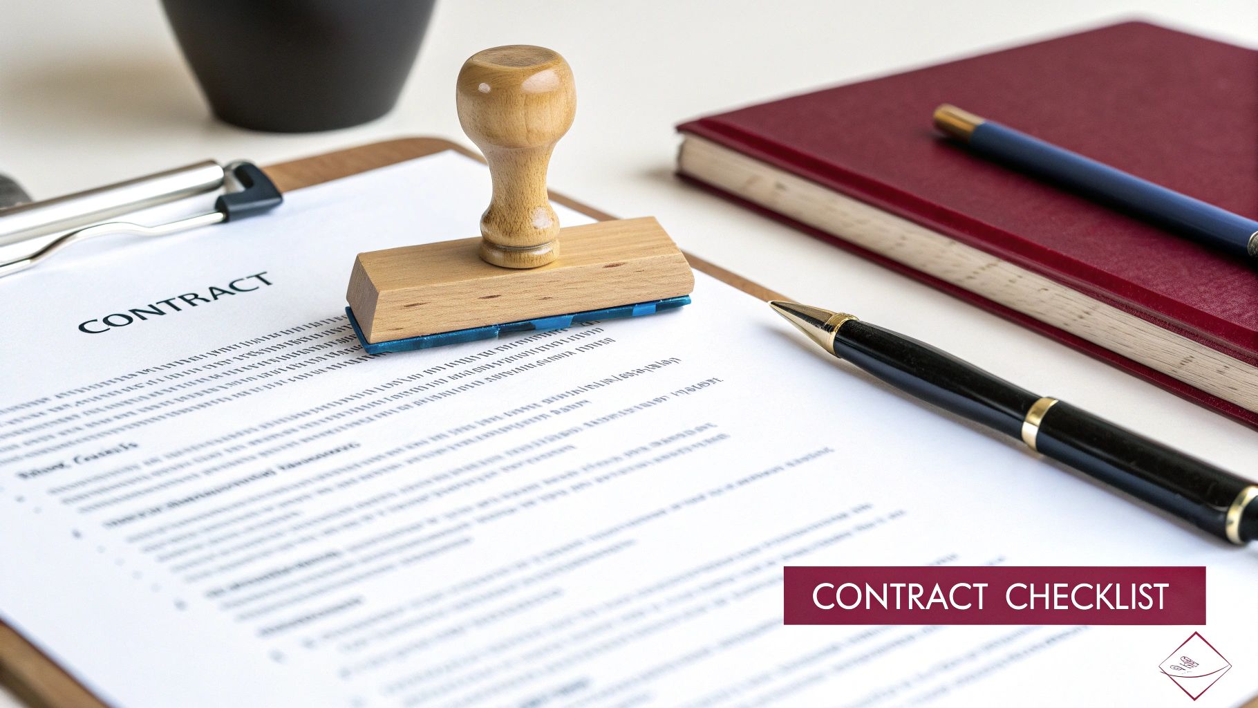 A person signing a contract on a wooden desk, symbolizing the finalization of a supplier agreement.