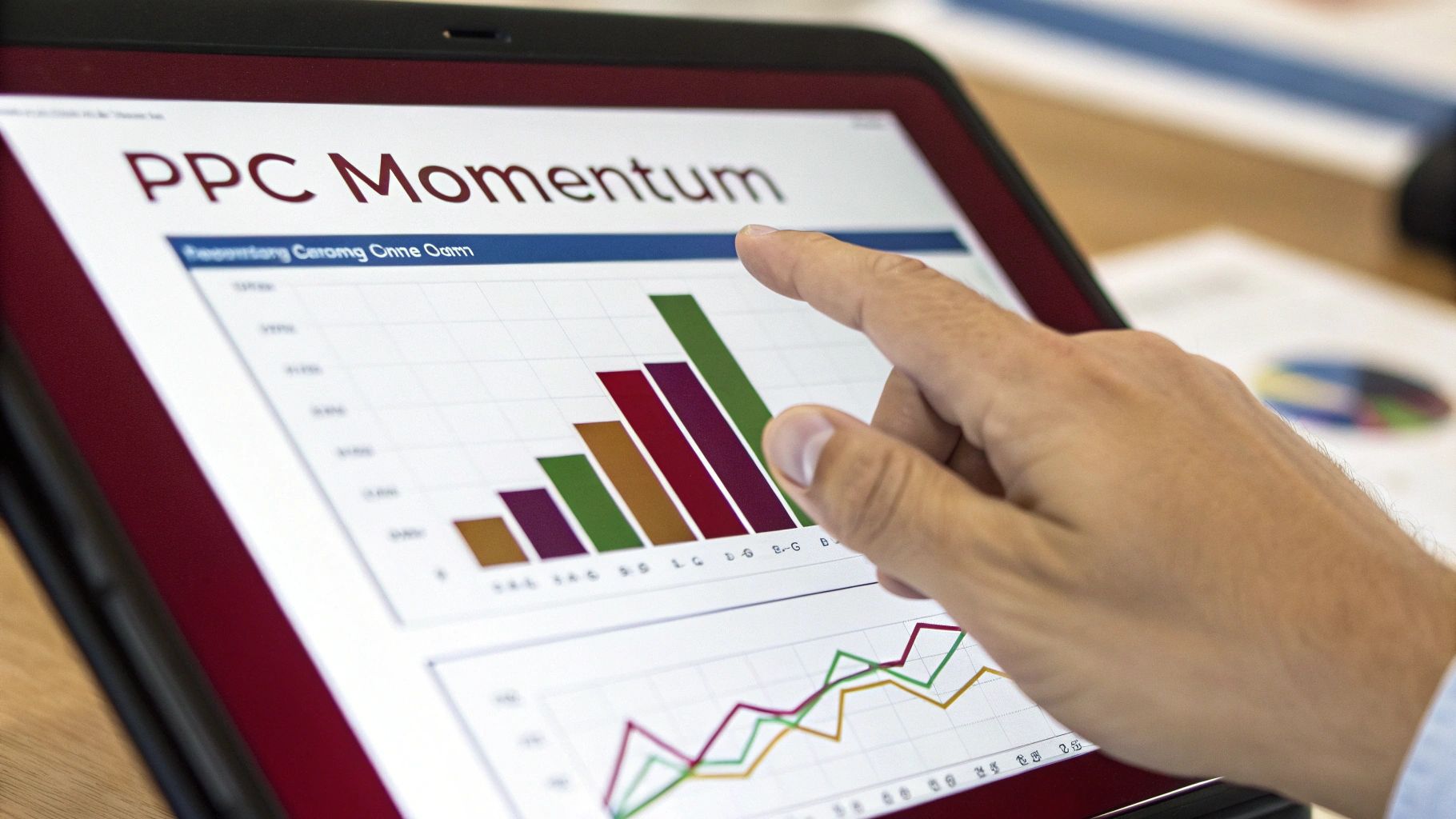 A strategic visual of an Amazon PPC campaign dashboard showing keyword bids, ACoS, and sales data on a screen.