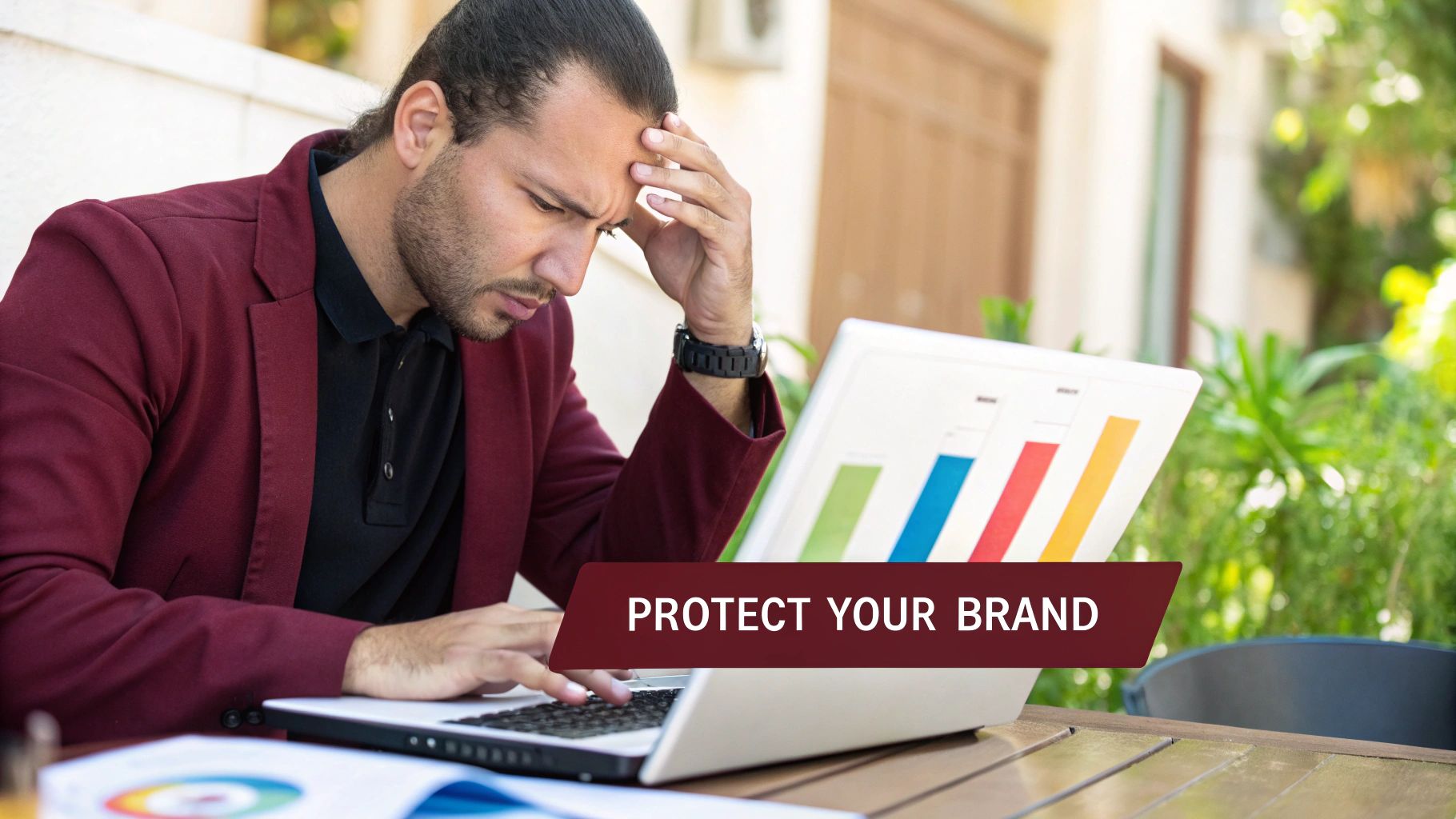 A magnifying glass over a product box with a shield icon, symbolizing brand protection on Amazon.