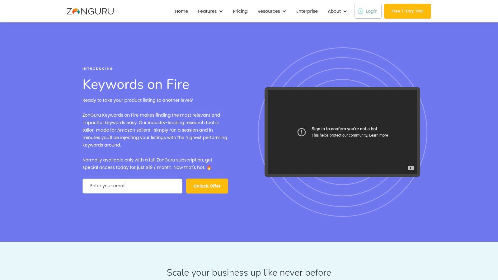 ZonGuru's Keywords on Fire interface showing keyword data and metrics