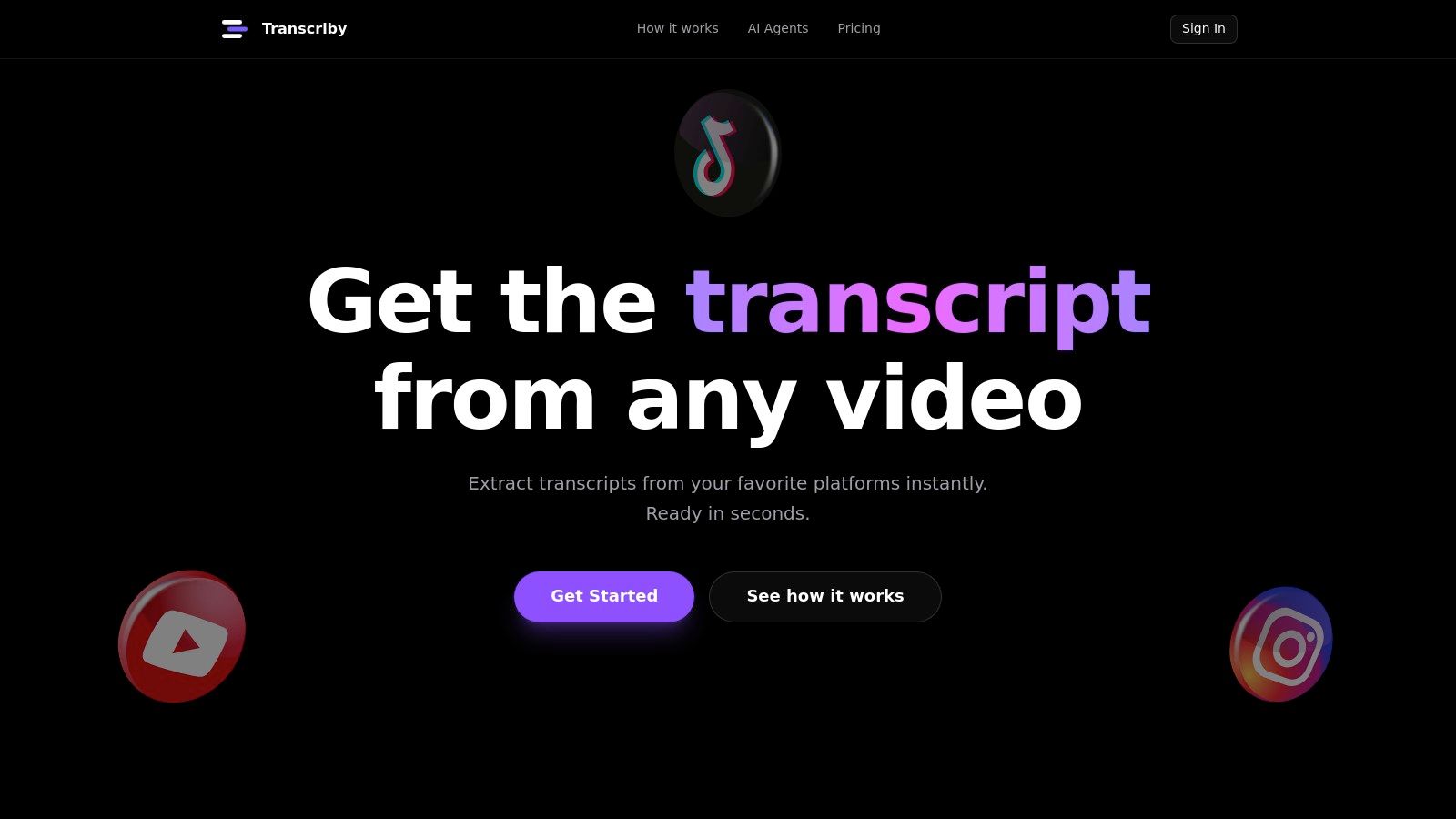 Transcriby video to text converter interface