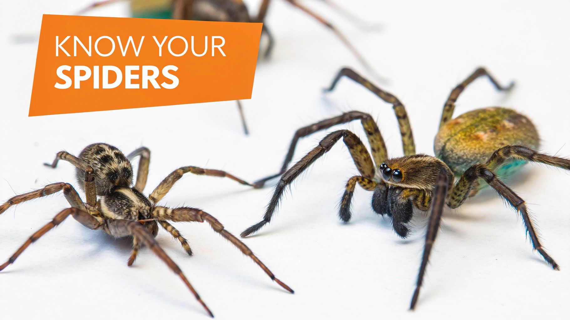 Three different spider species displayed on white background for educational identification purposes