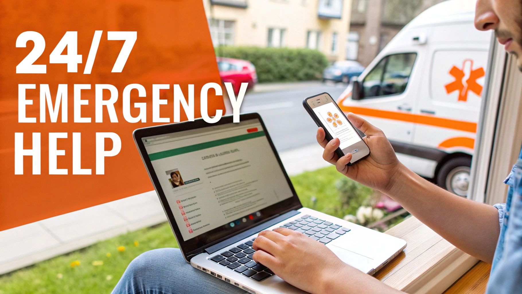A pest control technician in a uniform inspecting a kitchen counter.