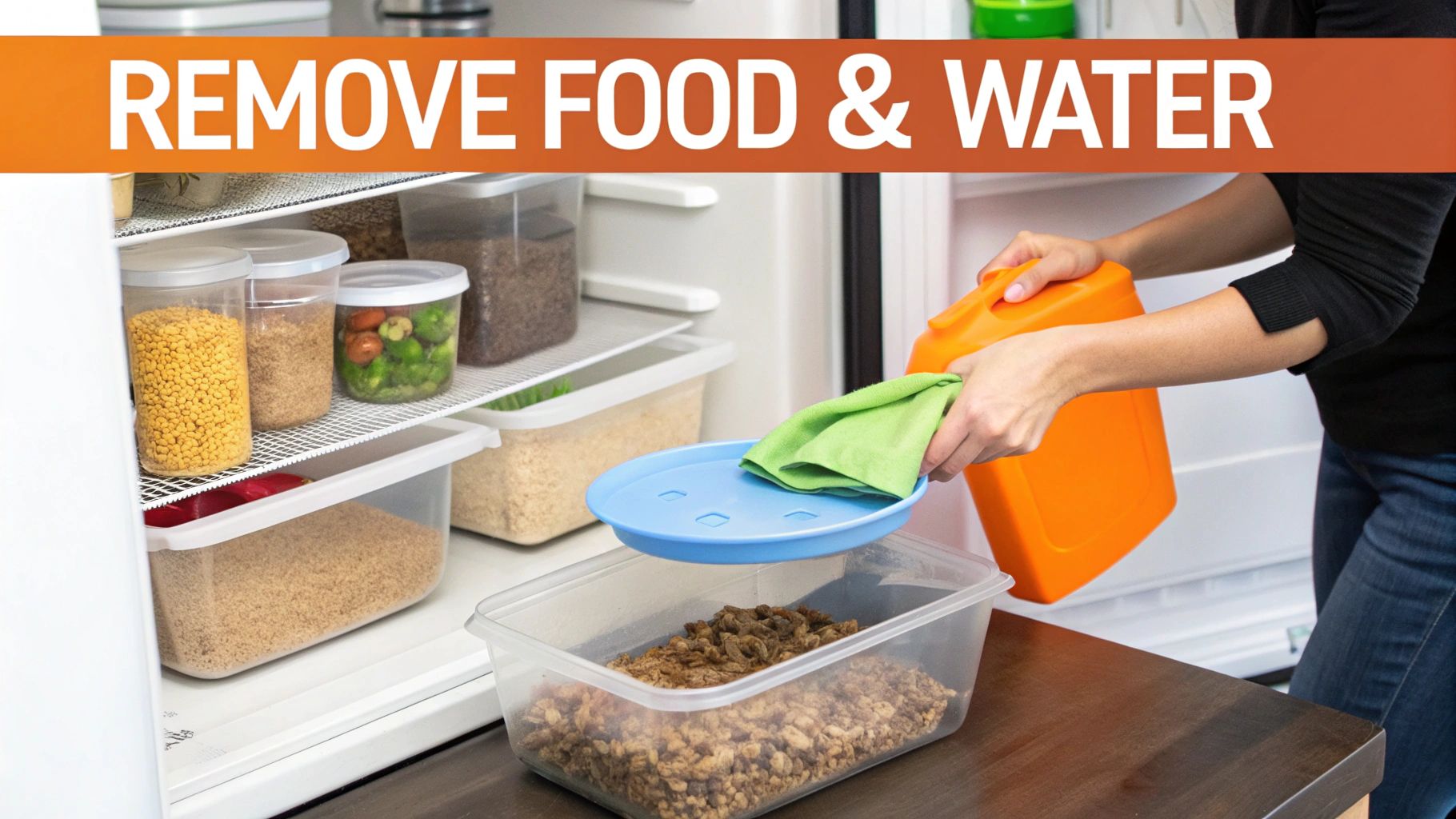 A person deep cleaning a kitchen counter to prevent roaches
