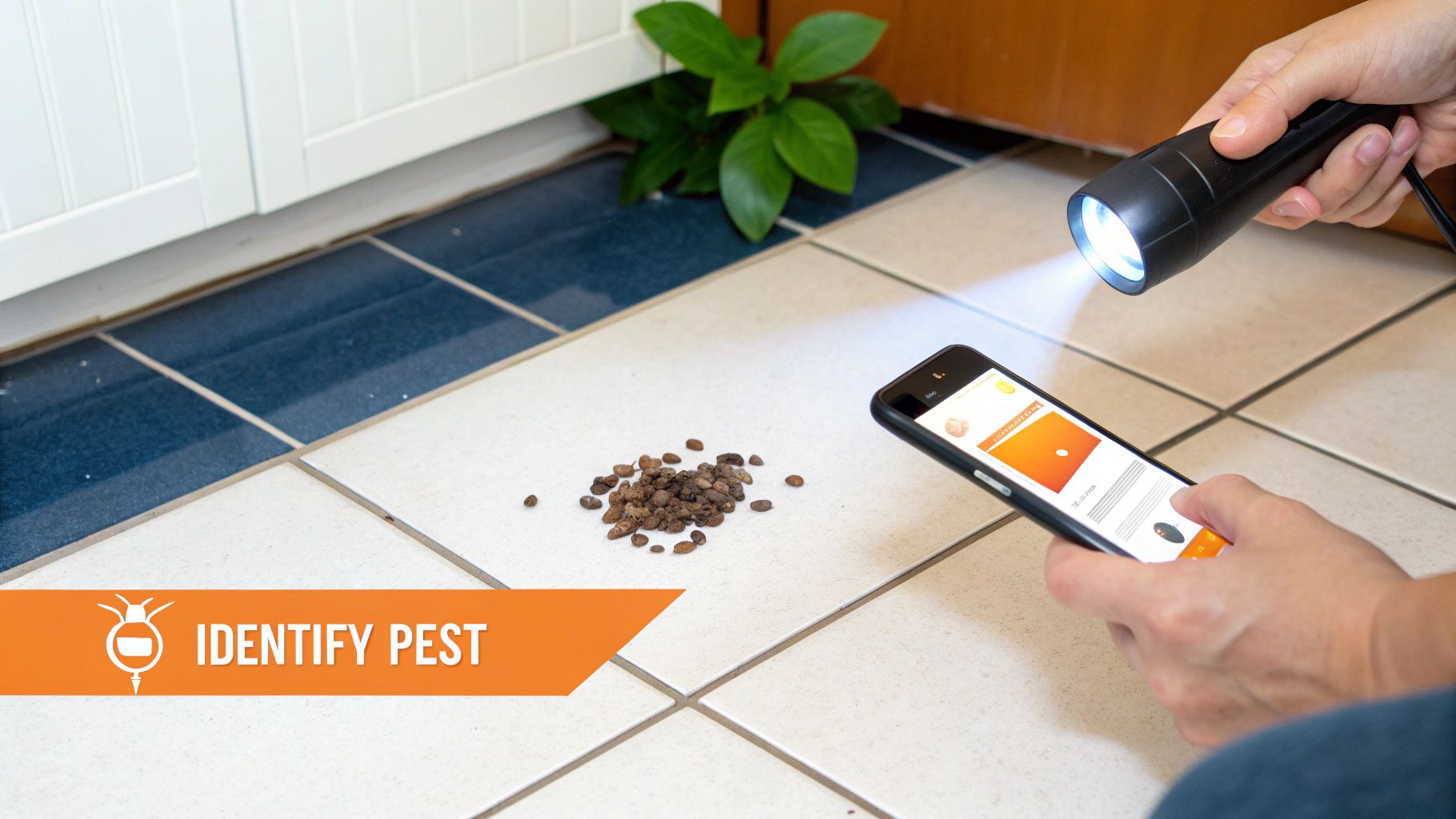 A close-up image of a cockroach on a dirty kitchen surface, highlighting the need for pest identification.