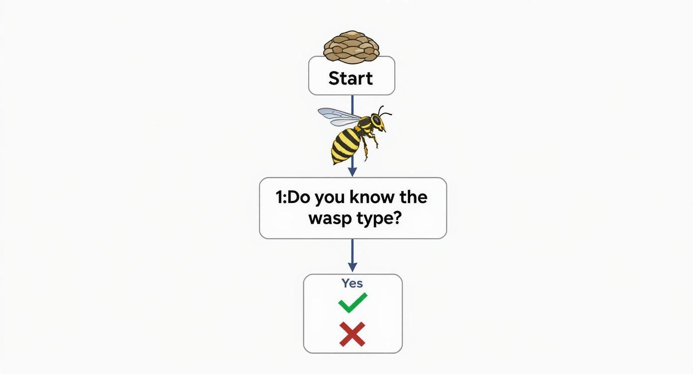 Infographic decision tree to help determine if you should handle wasp nest removal yourself.