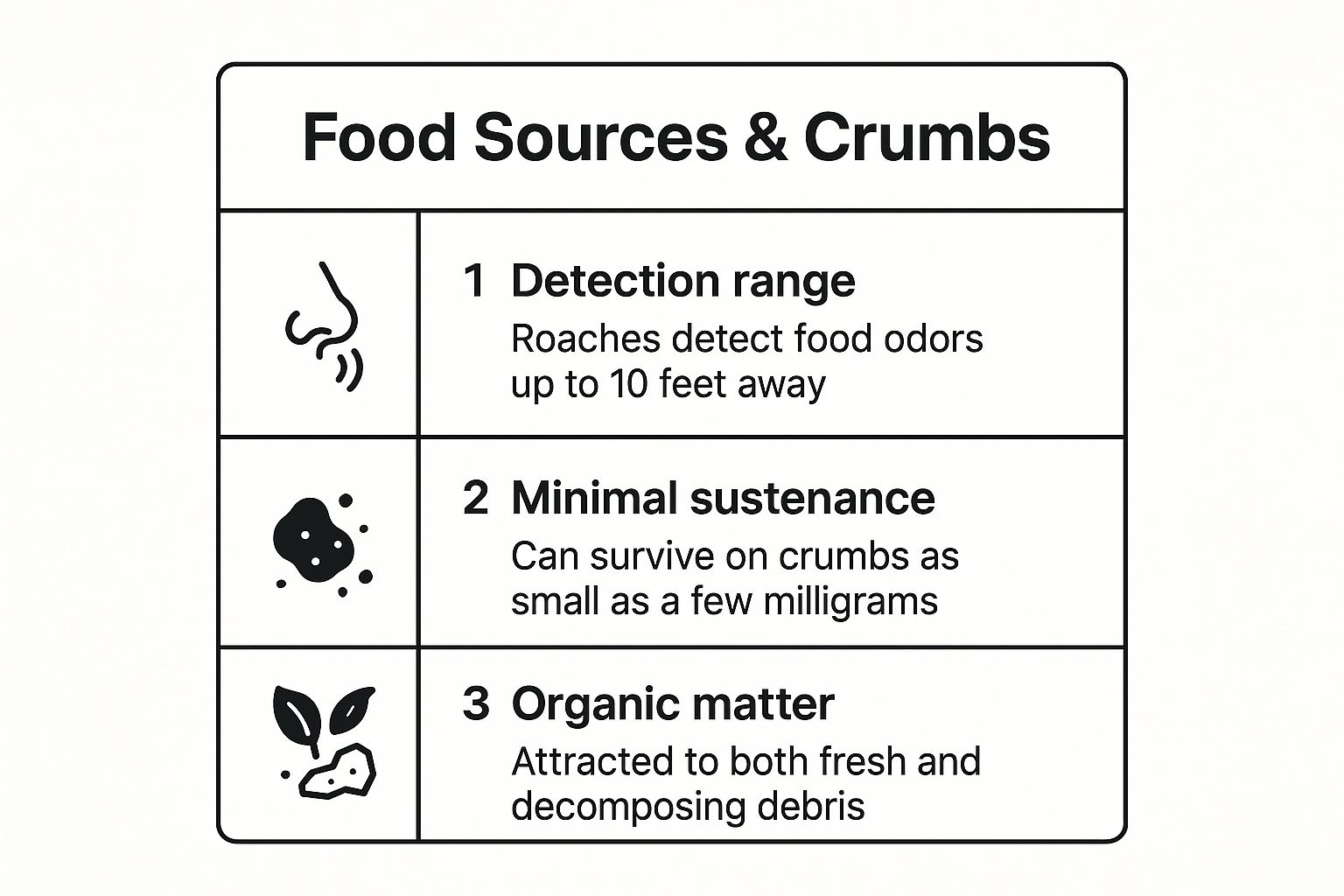 Infographic showing key data about 1. The Constant Buffet: Food Sources and Crumbs